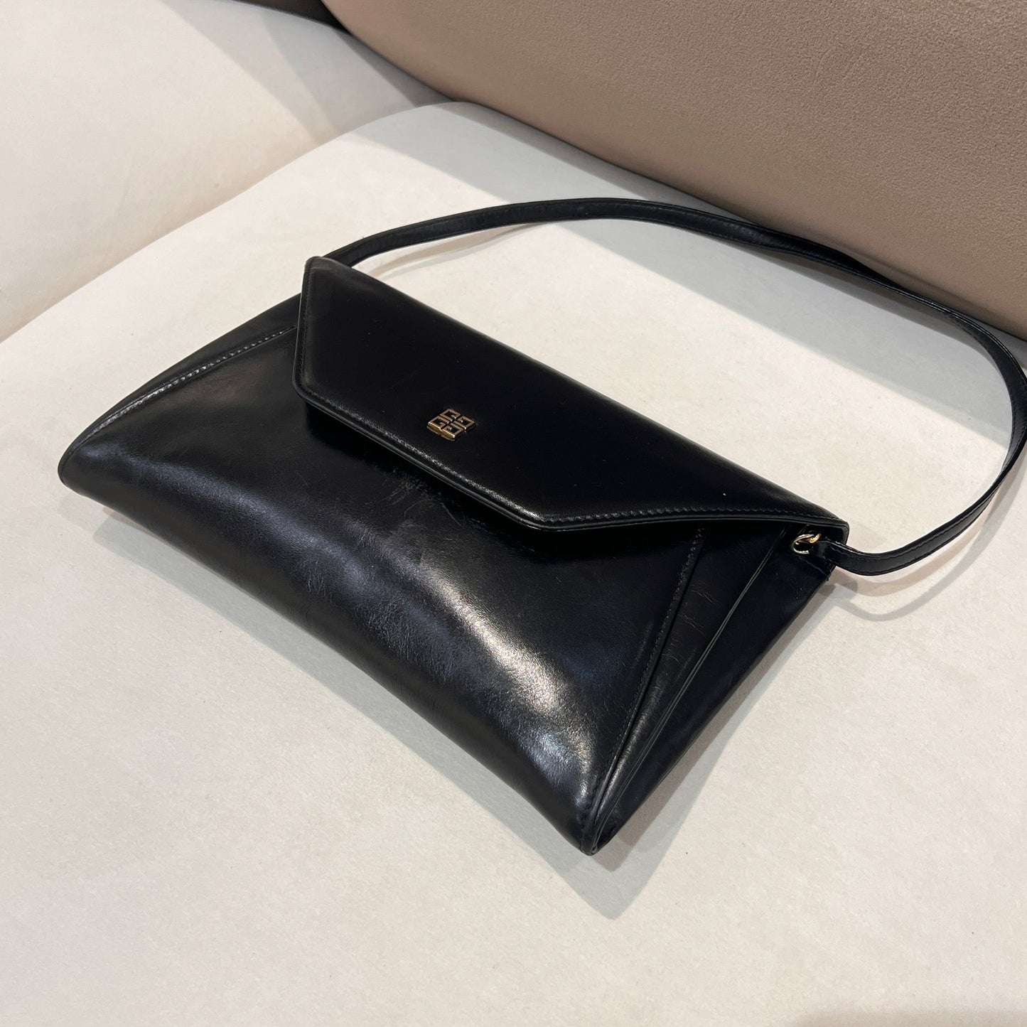 Givenchy Vintage Black Leather Envelope Shoulder Bag