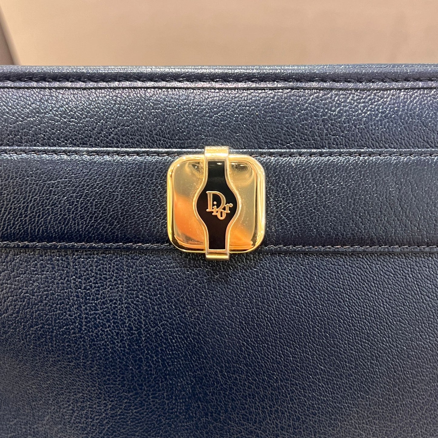 Christian Dior Vintage Navy Leather Structured Shoulder Bag