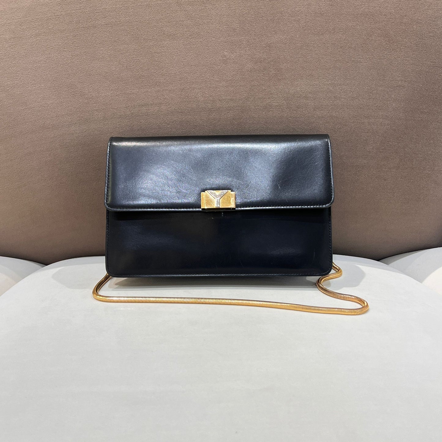 Yves Saint Laurent Vintage Black Leather Chain Shoulder Bag