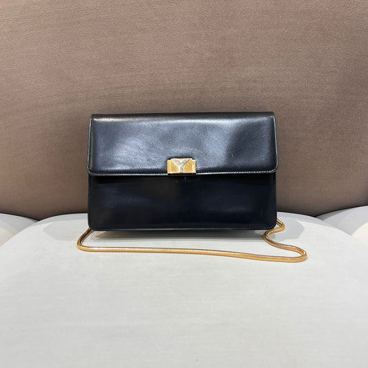 Yves Saint Laurent Vintage Black Leather Chain Shoulder Bag