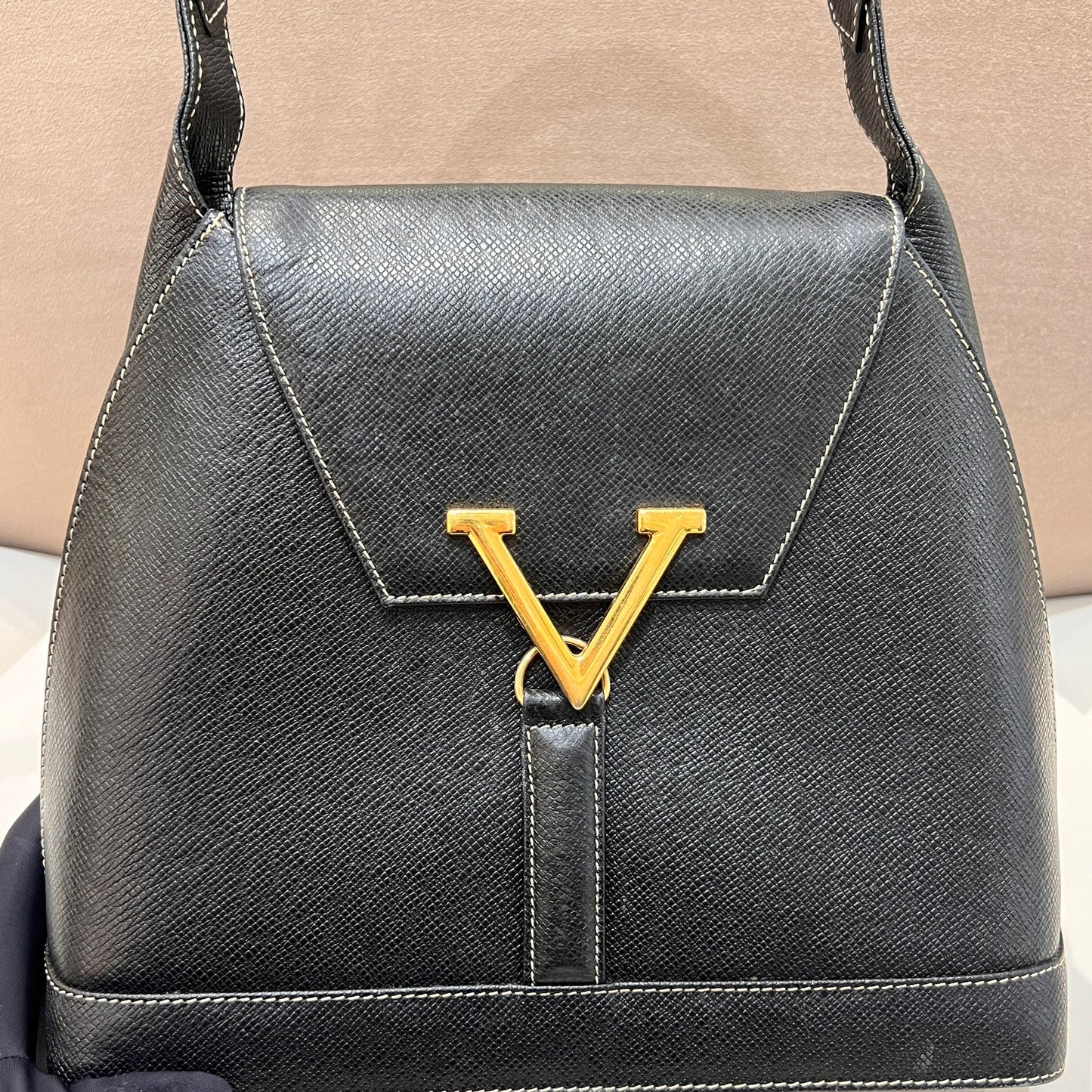 Valentino Vintage Black V Hardware Structured Handbag