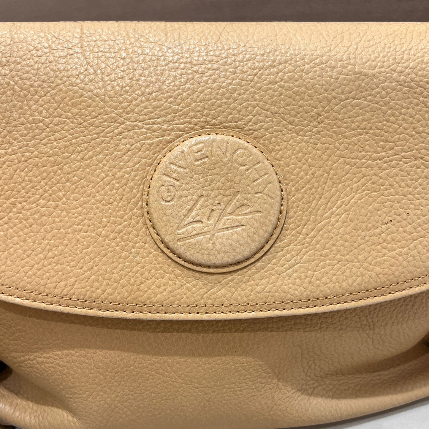 Givenchy Vintage Embossed Logo Beige Leather Shoulder Bag