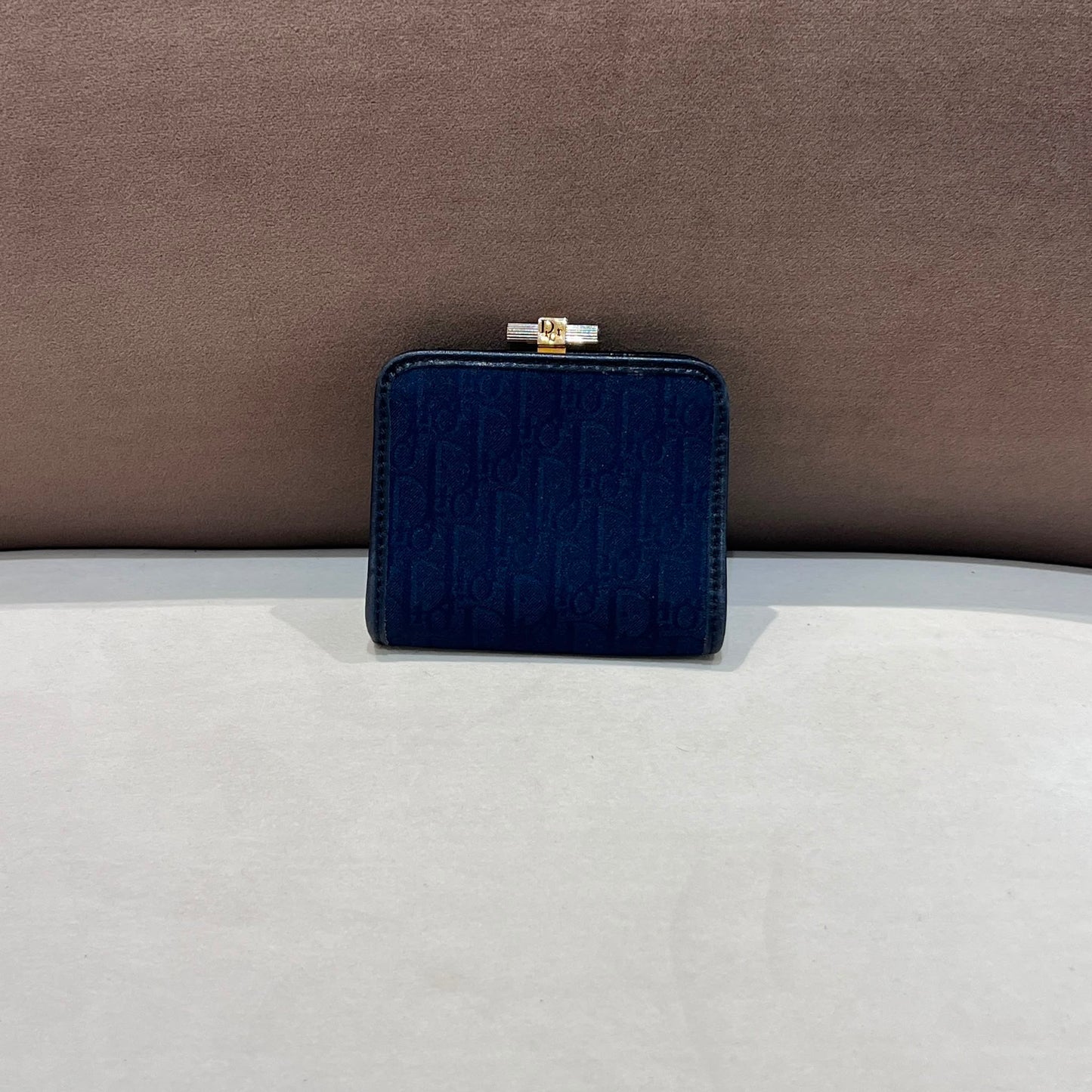 Christian Dior Vintage Trotter Oblique Kiss Lock Coin Purse Navy