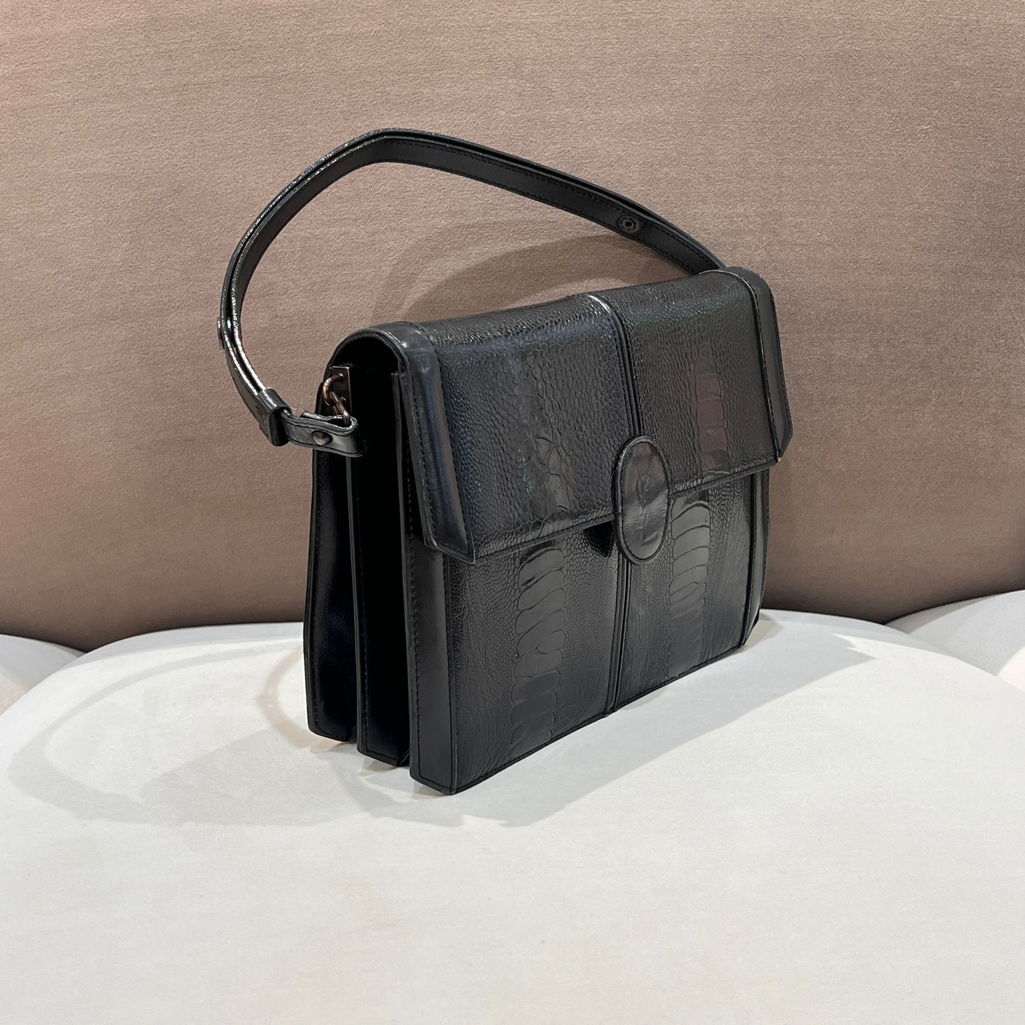 Yves Saint Laurent Vintage Crocodile-Embossed Black Leather Shoulder Bag