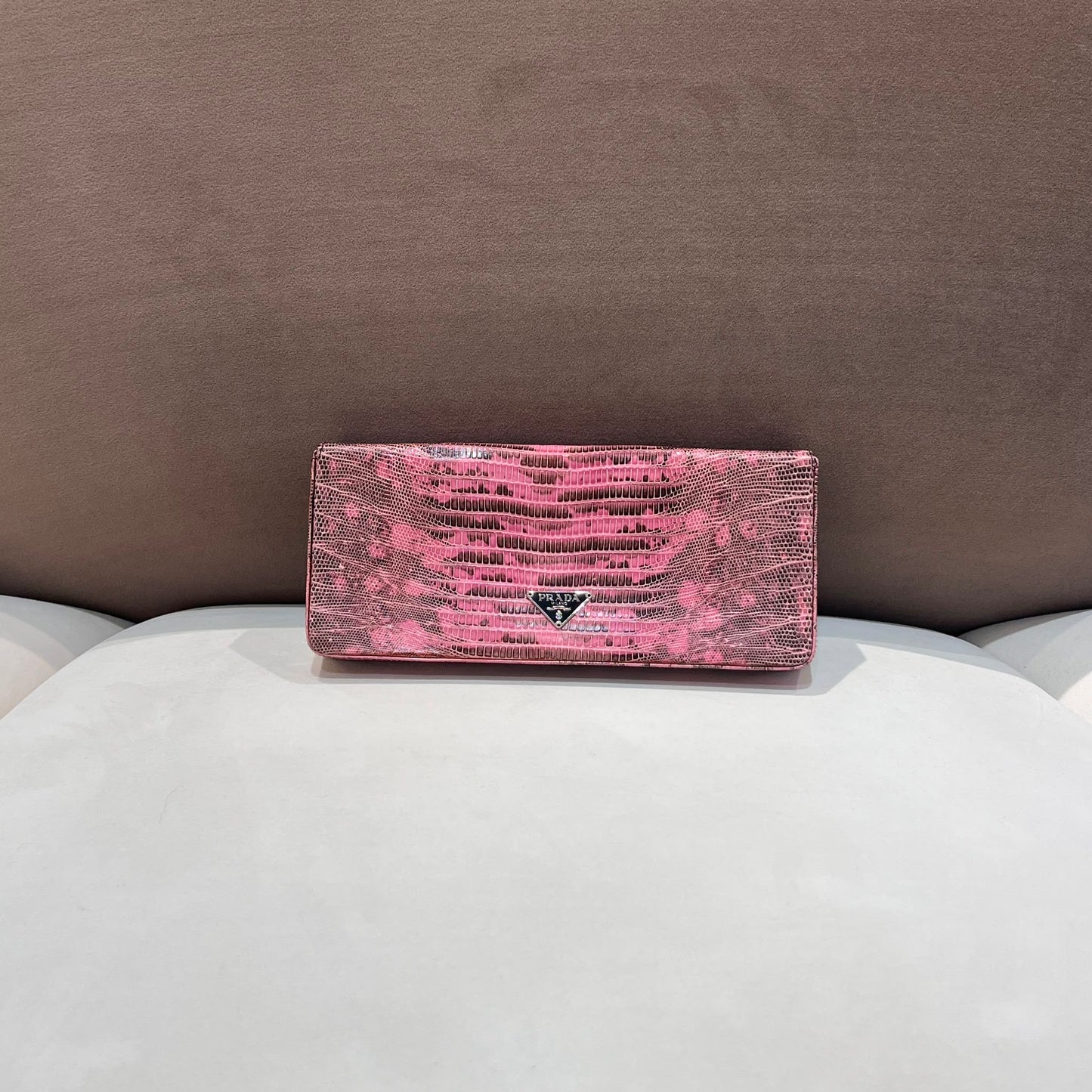 Prada Vintage Pink Lizard-Textured Leather Clutch Pouch