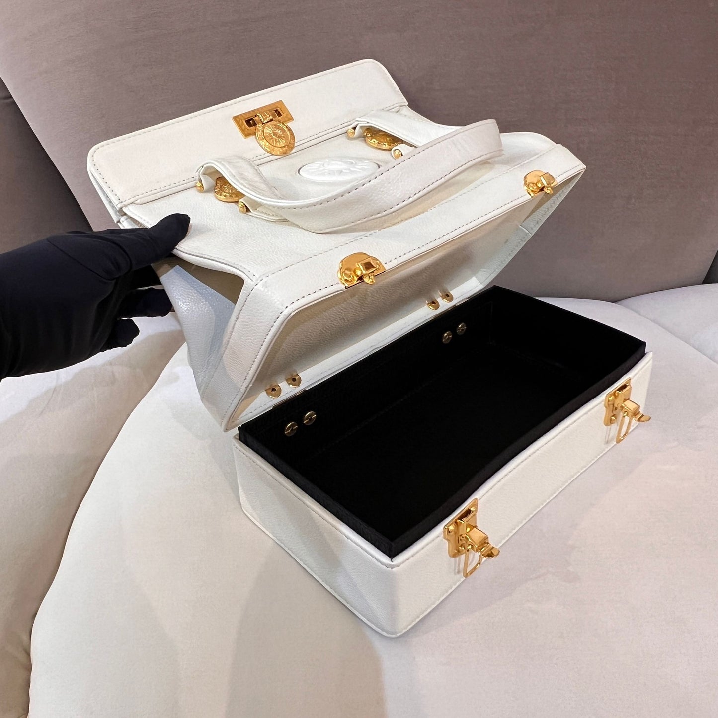 Gianni Versace Vintage White Medusa Structured Handbag