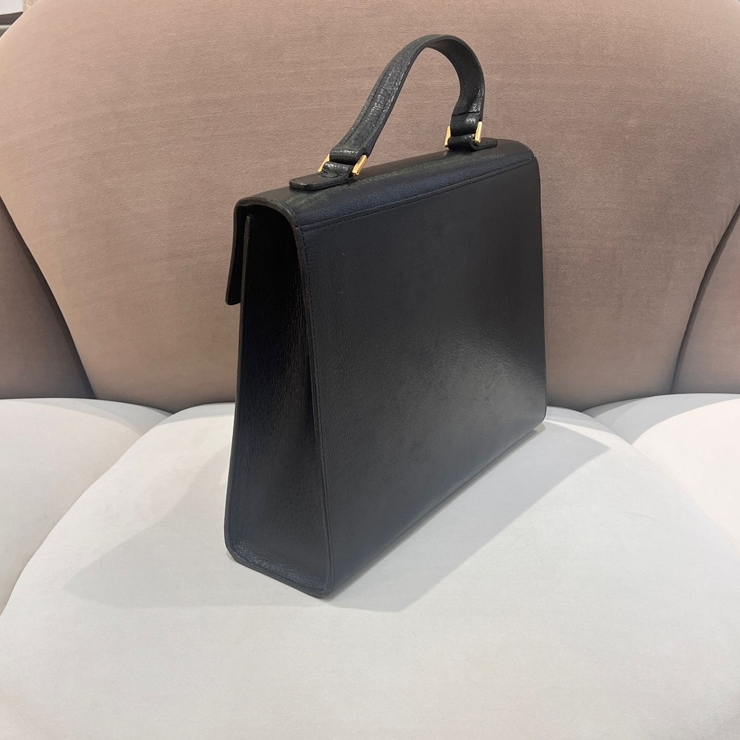 Valentino Garavani Vintage Smooth Leather Black Top Handle Handbag