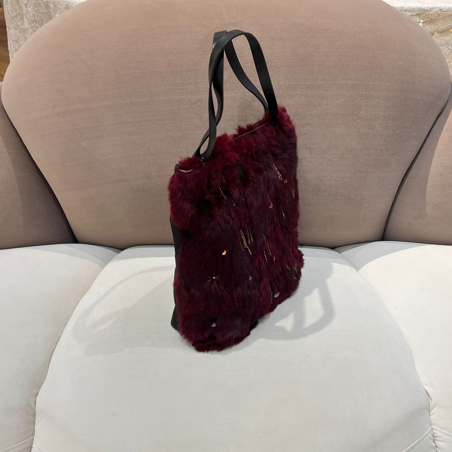 Givenchy Vintage Burgundy Fur Tote Handbag