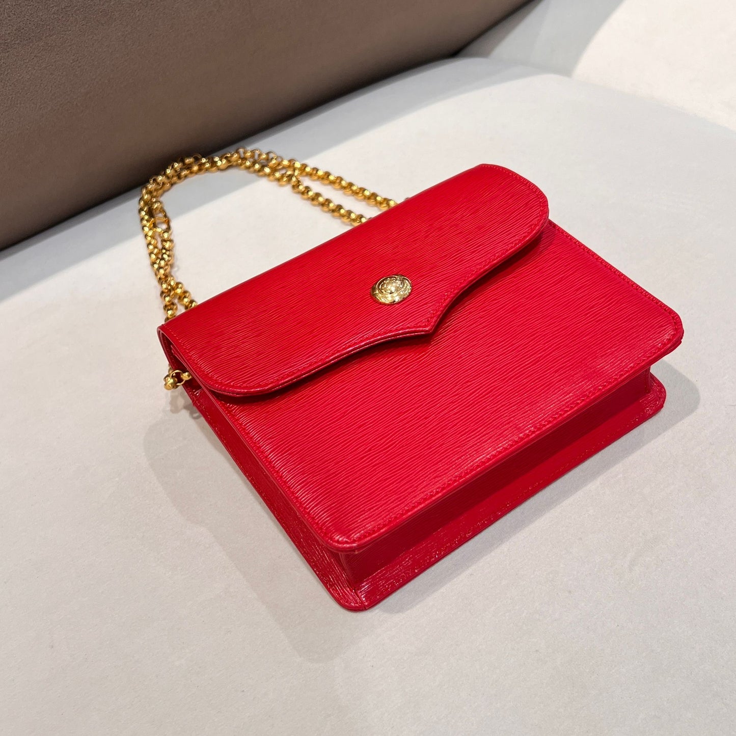 Chloé Vintage Red Grained Leather Chain Shoulder Bag