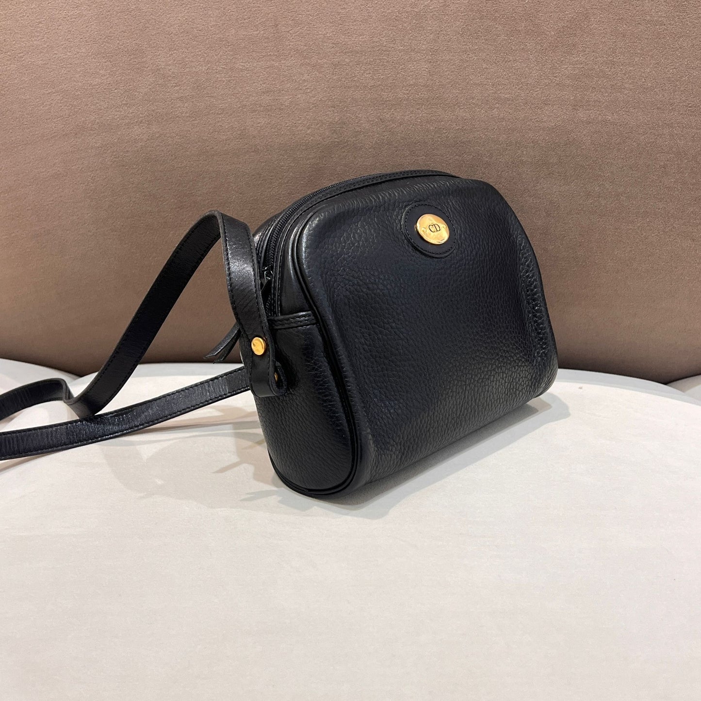 Christian Dior Vintage Cd Logo Grained Leather Black Crossbody Shoulder Bag