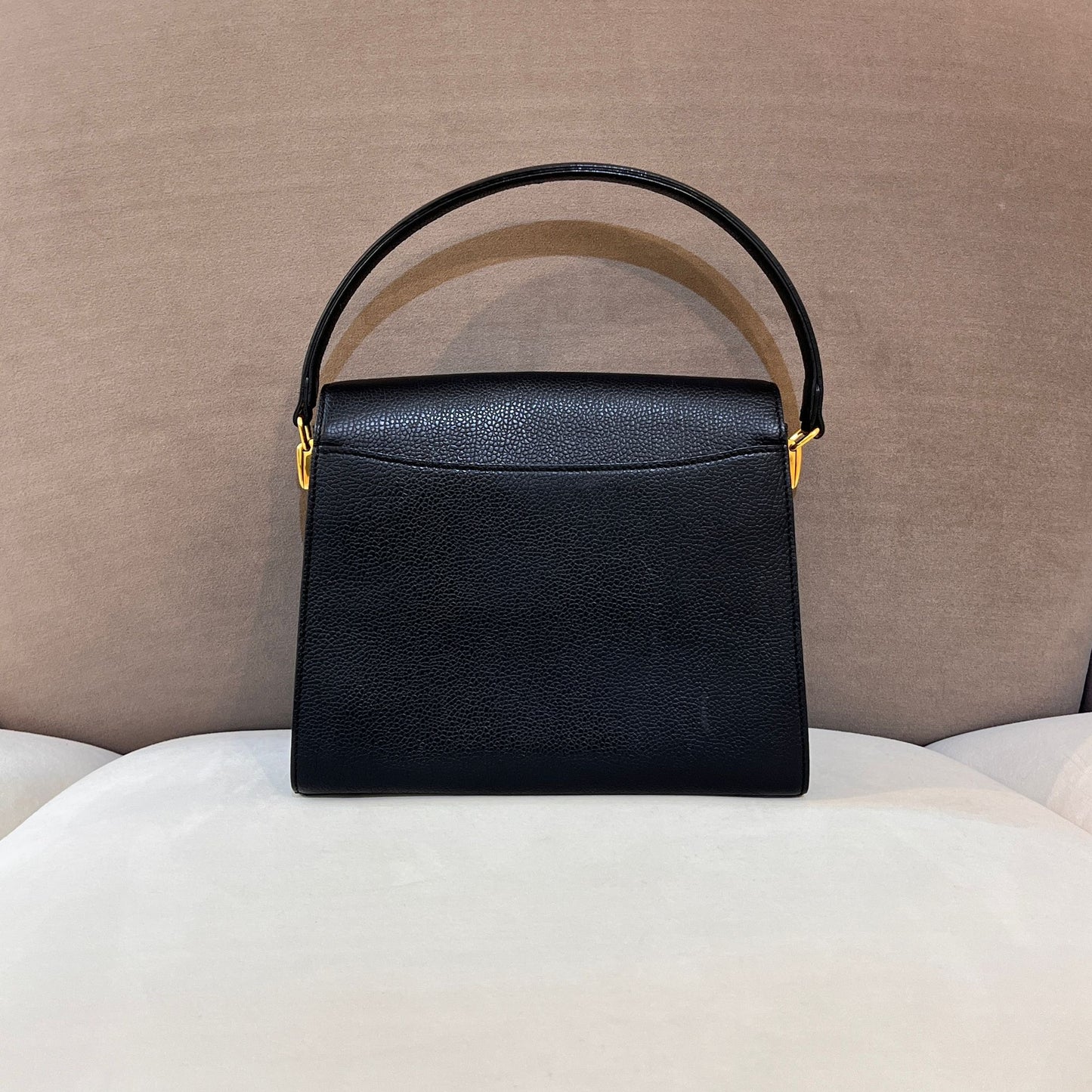 Valentino Garavani Vintage Black Leather V Logo Top Handle Bag