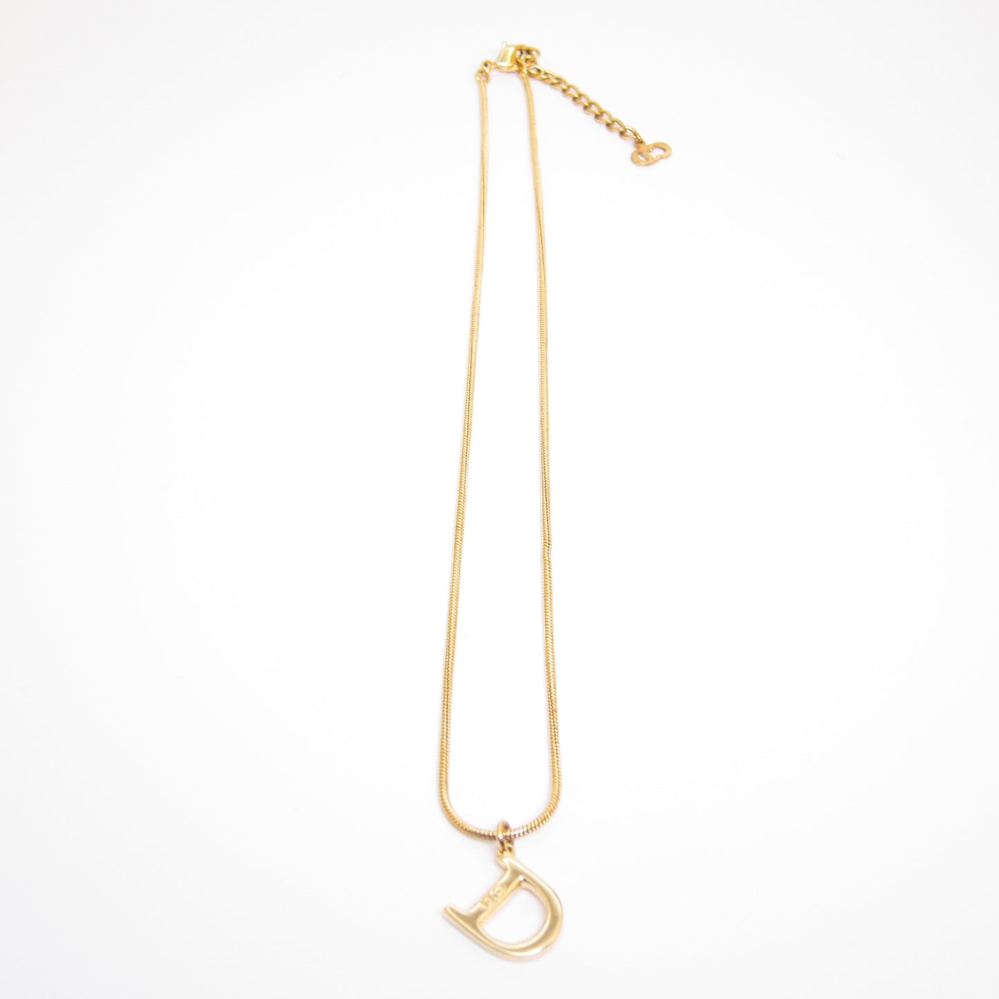 Christian Dior Vintage D Logo Pendant Golden Necklace