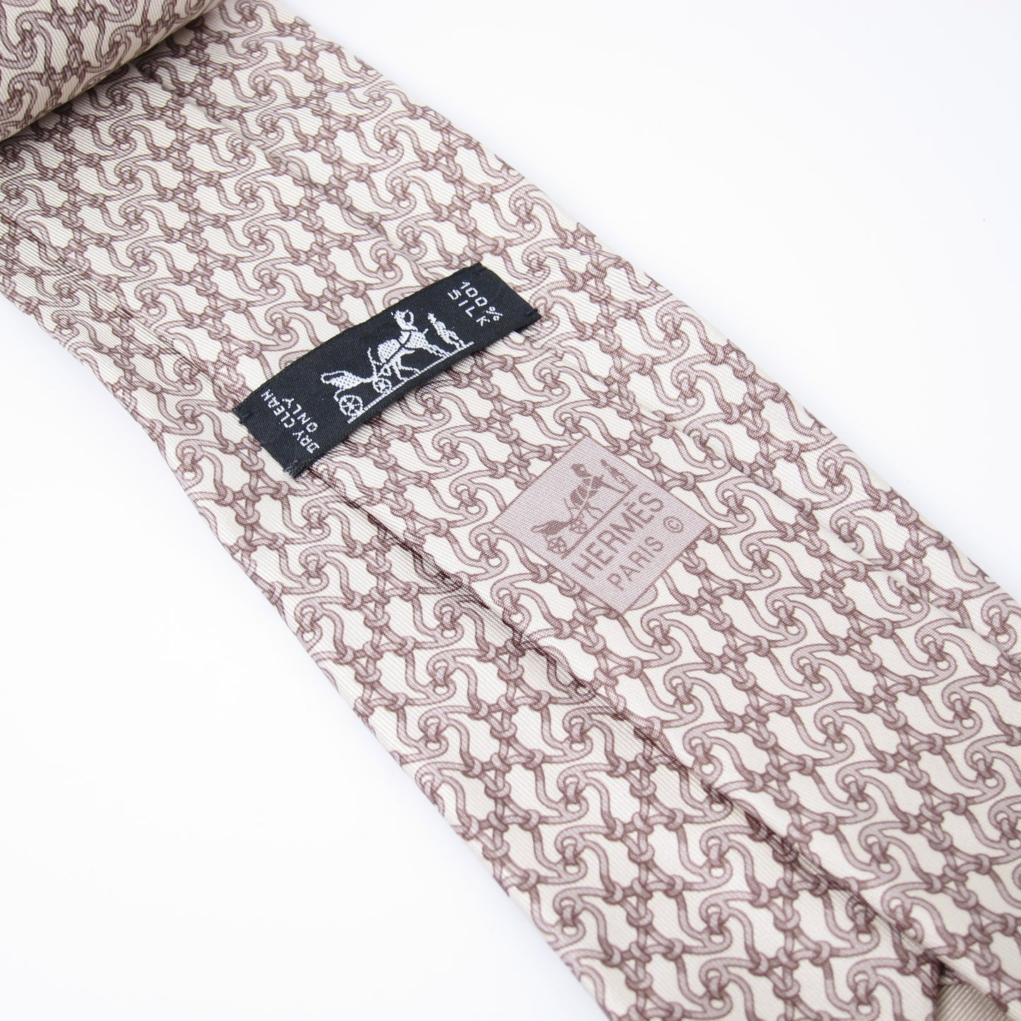 Hermes Vintage Beige Silk Tie