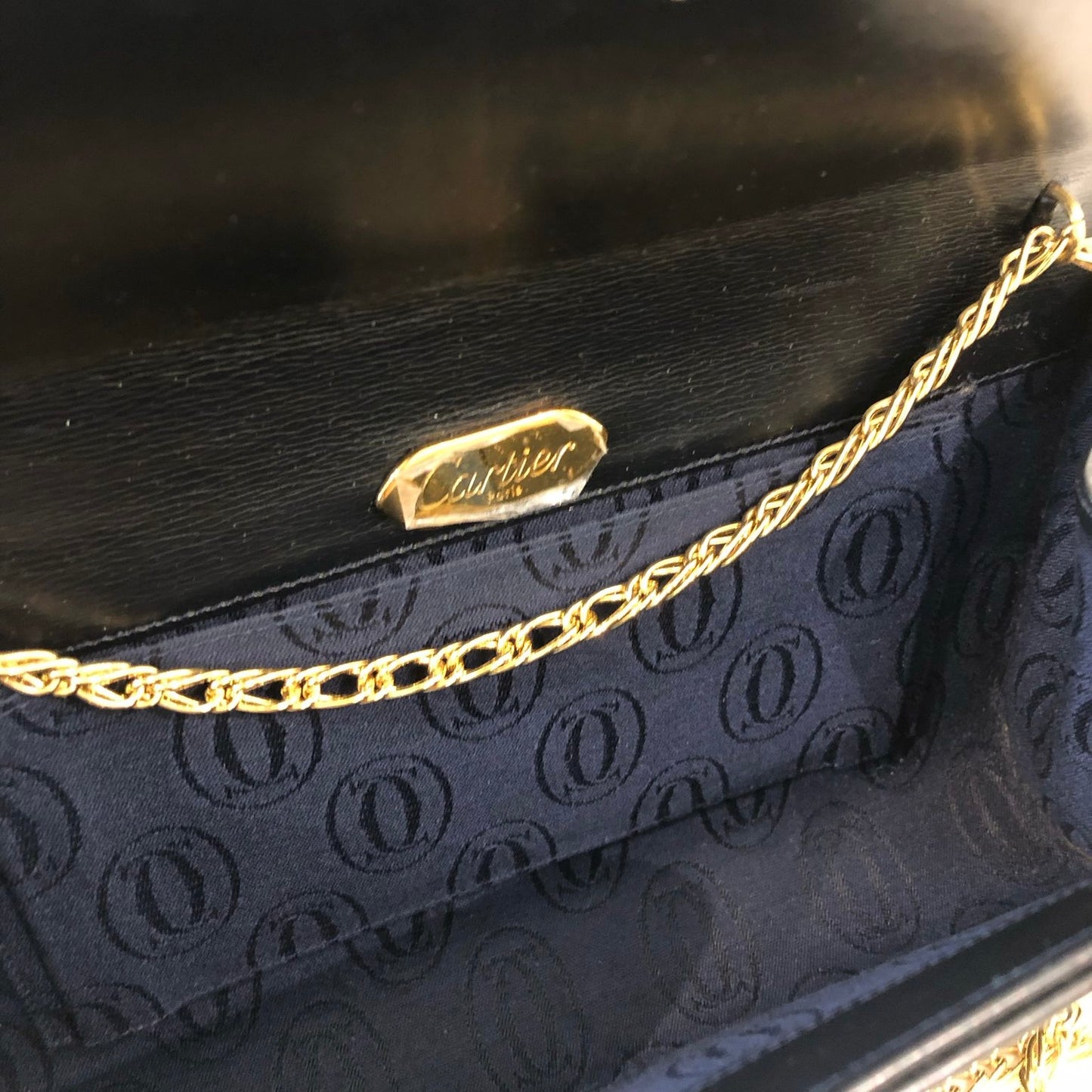 Cartier Vintage Sapphire Line Black Leather Shoulder Bag