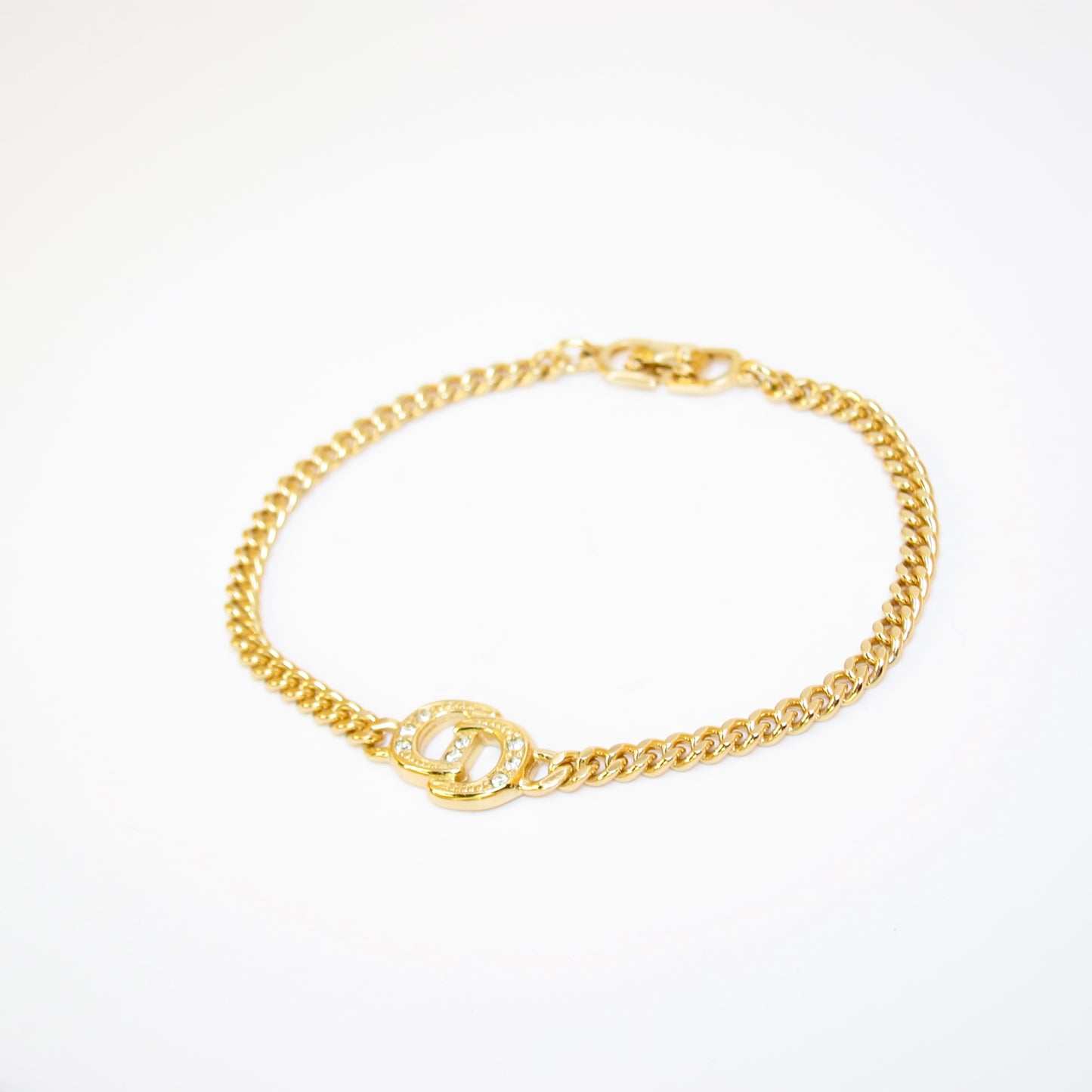 Christian Dior Vintage CD Logo with Rhinestone Golden Bracelet