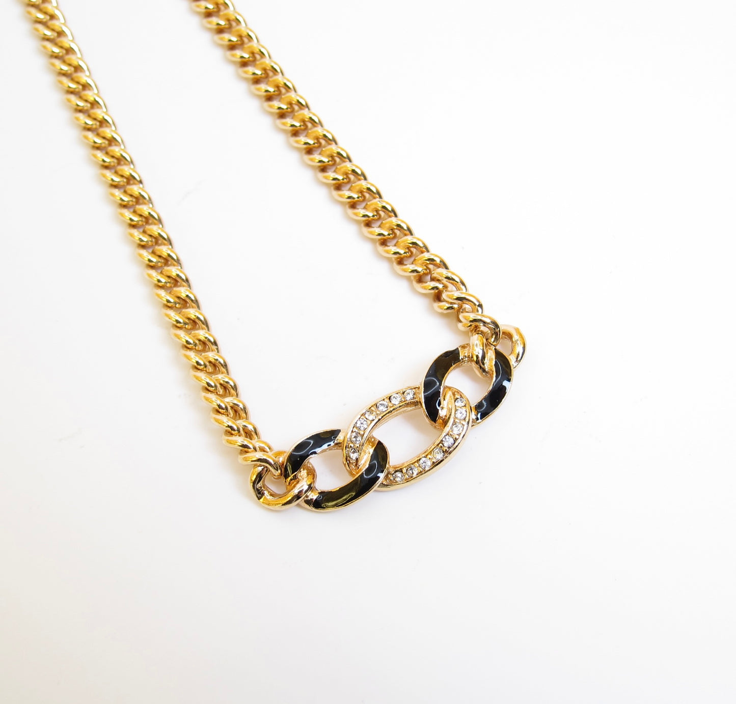 Christian Dior Vintage Black and Rhinestone Golden Necklace