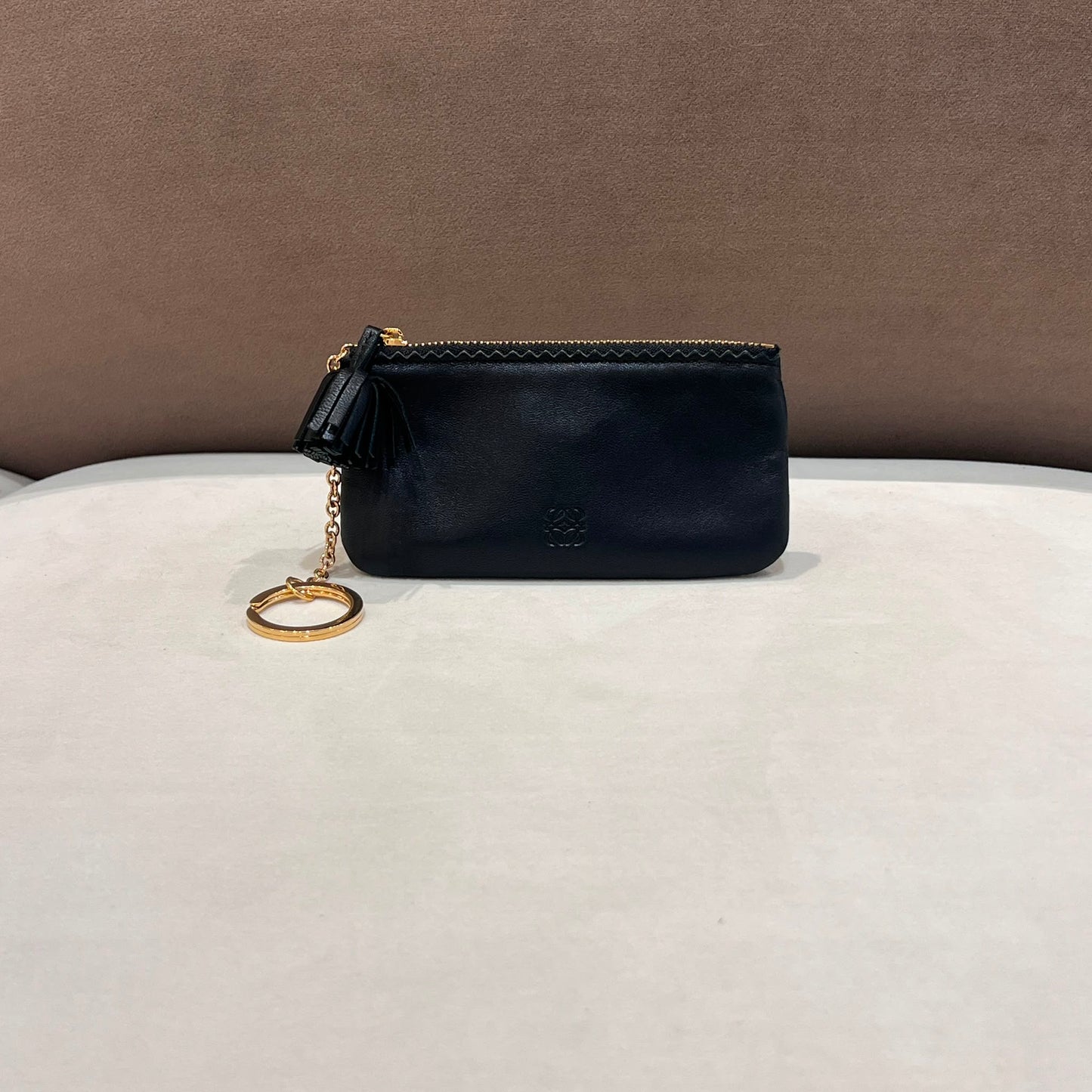 Loewe Vintage Black Nappa Leather Anagram Coin Pouch Key Case