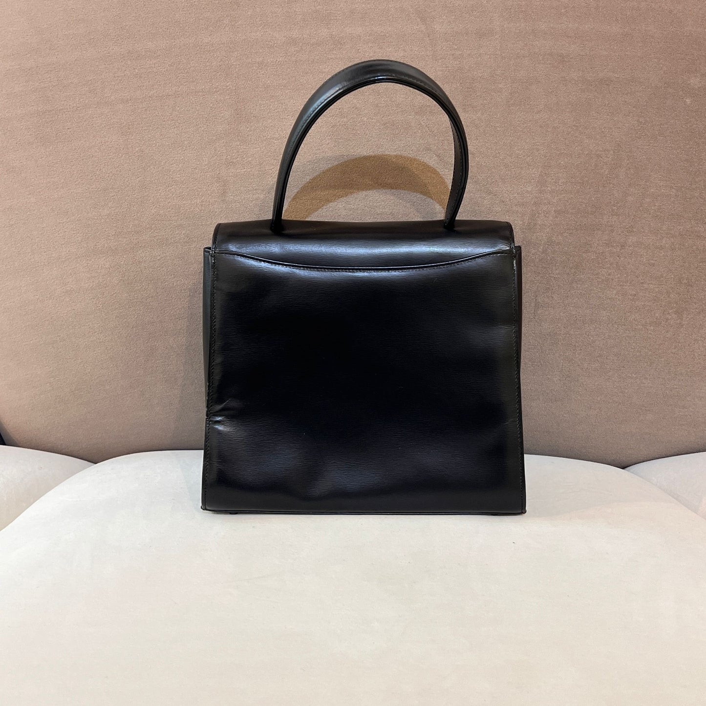Givenchy Vintage Black Leather Logo Clasp Top Handle Bag