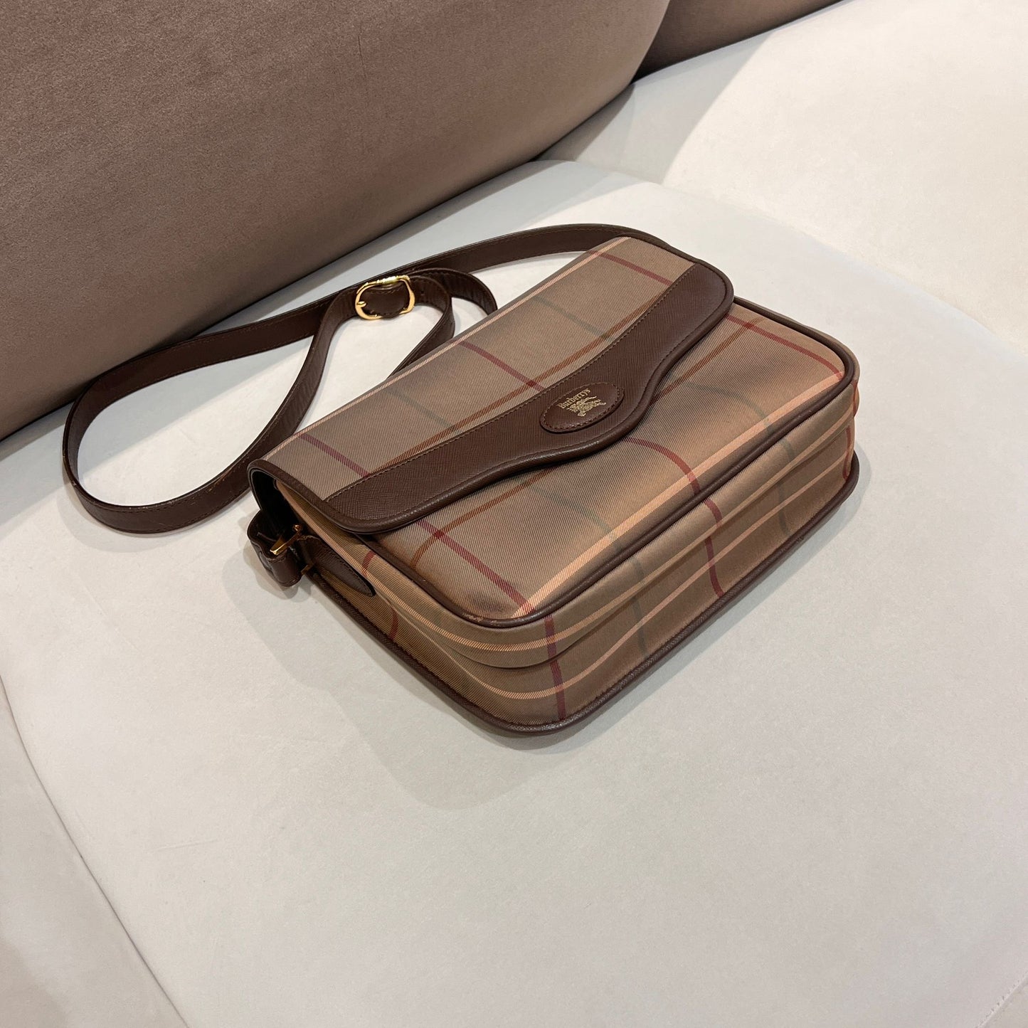 Burberry Vintage Check Canvas Brown Leather Shoulder Bag