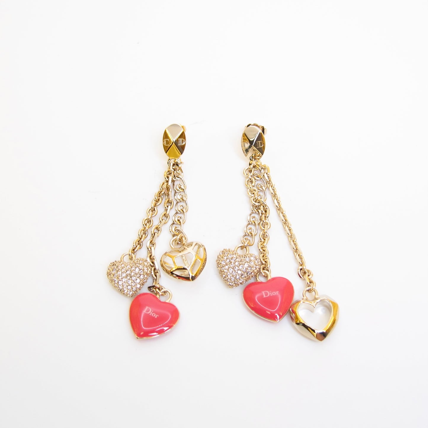 Christian Dior Vintage Logo and Heart Motif Golden Earrings