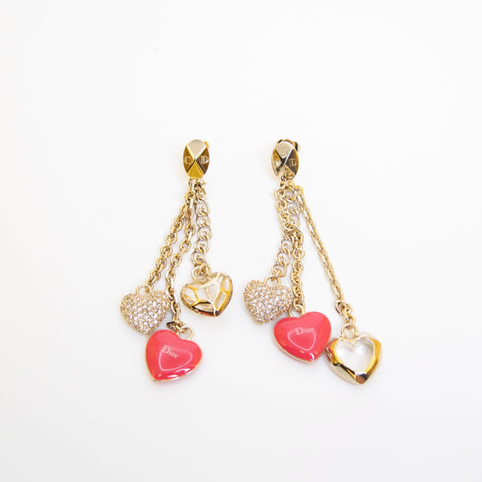 Christian Dior Vintage Logo and Heart Motif Golden Earrings