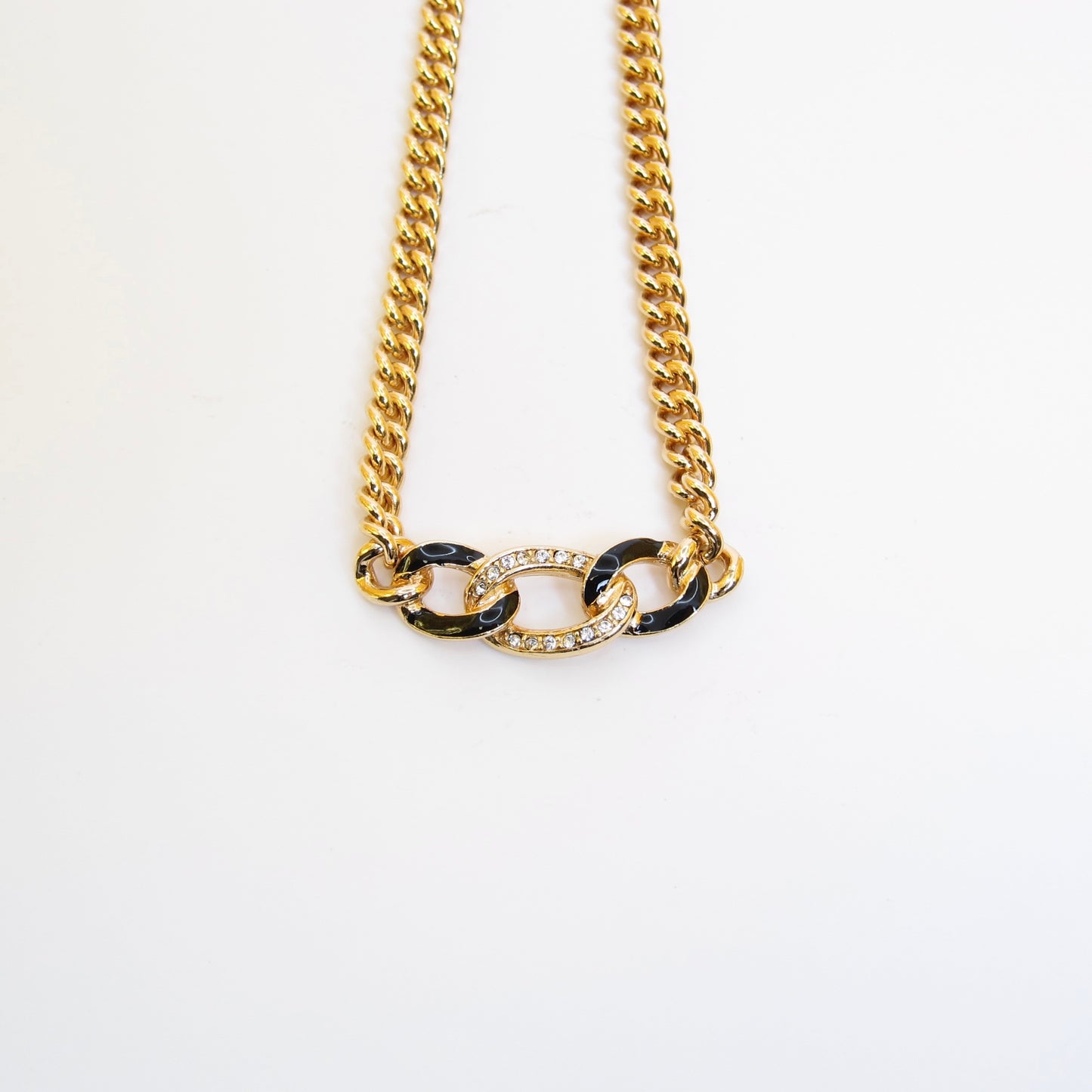 Christian Dior Vintage Black and Rhinestone Golden Necklace