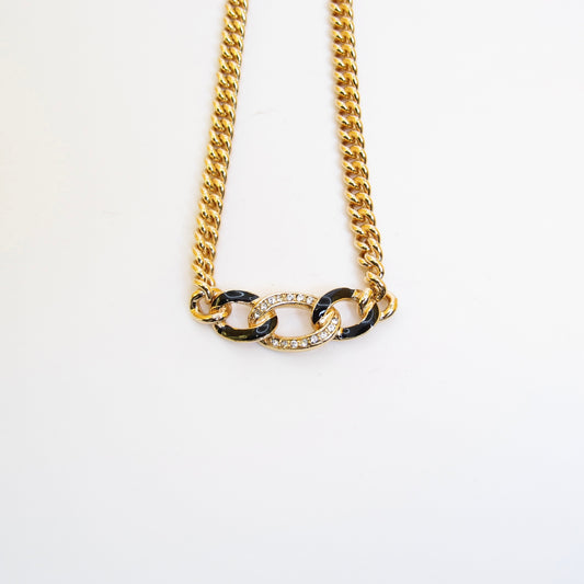 Christian Dior Vintage Black and Rhinestone Golden Necklace