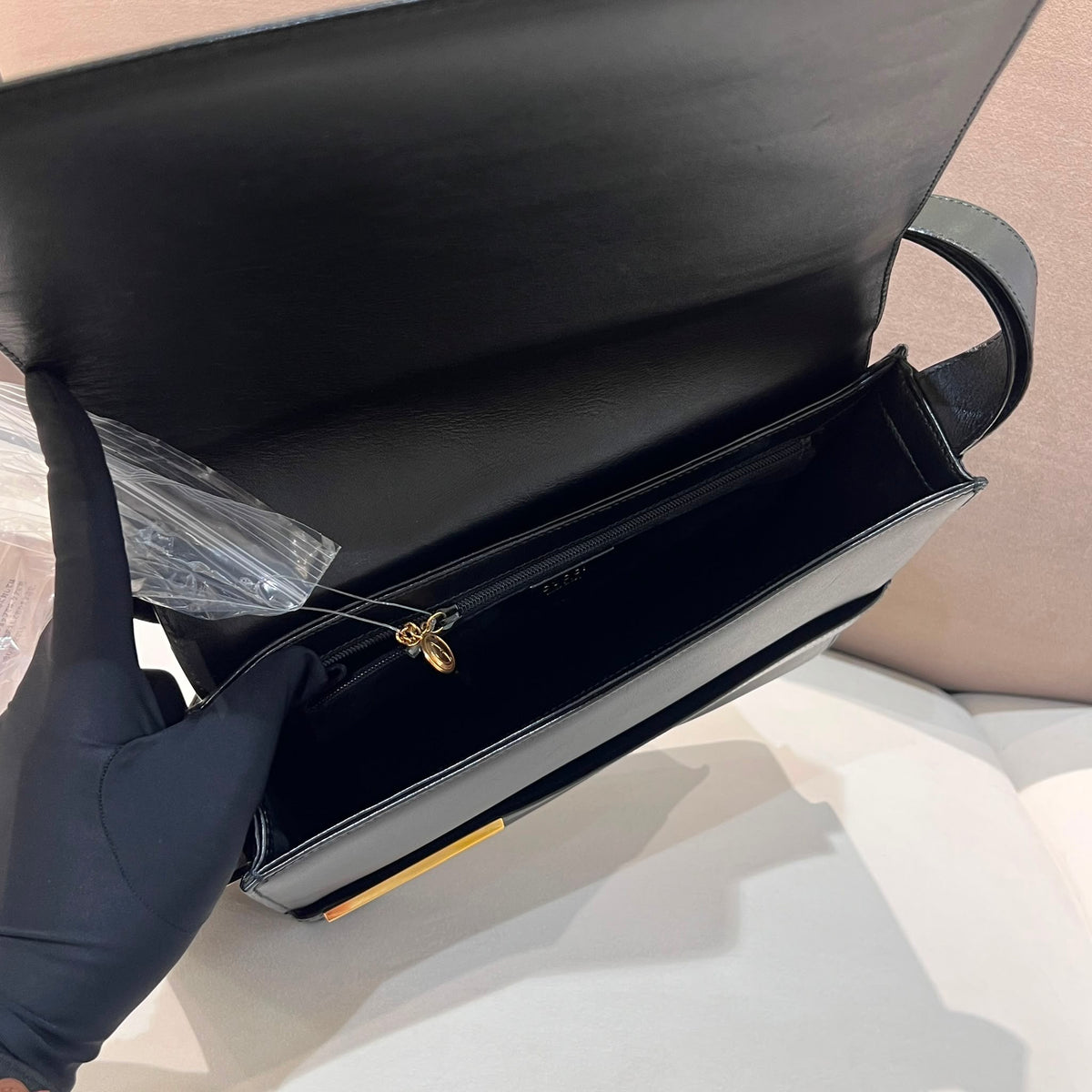 Gucci Vintage Black Leather G-Square Shoulder Bag