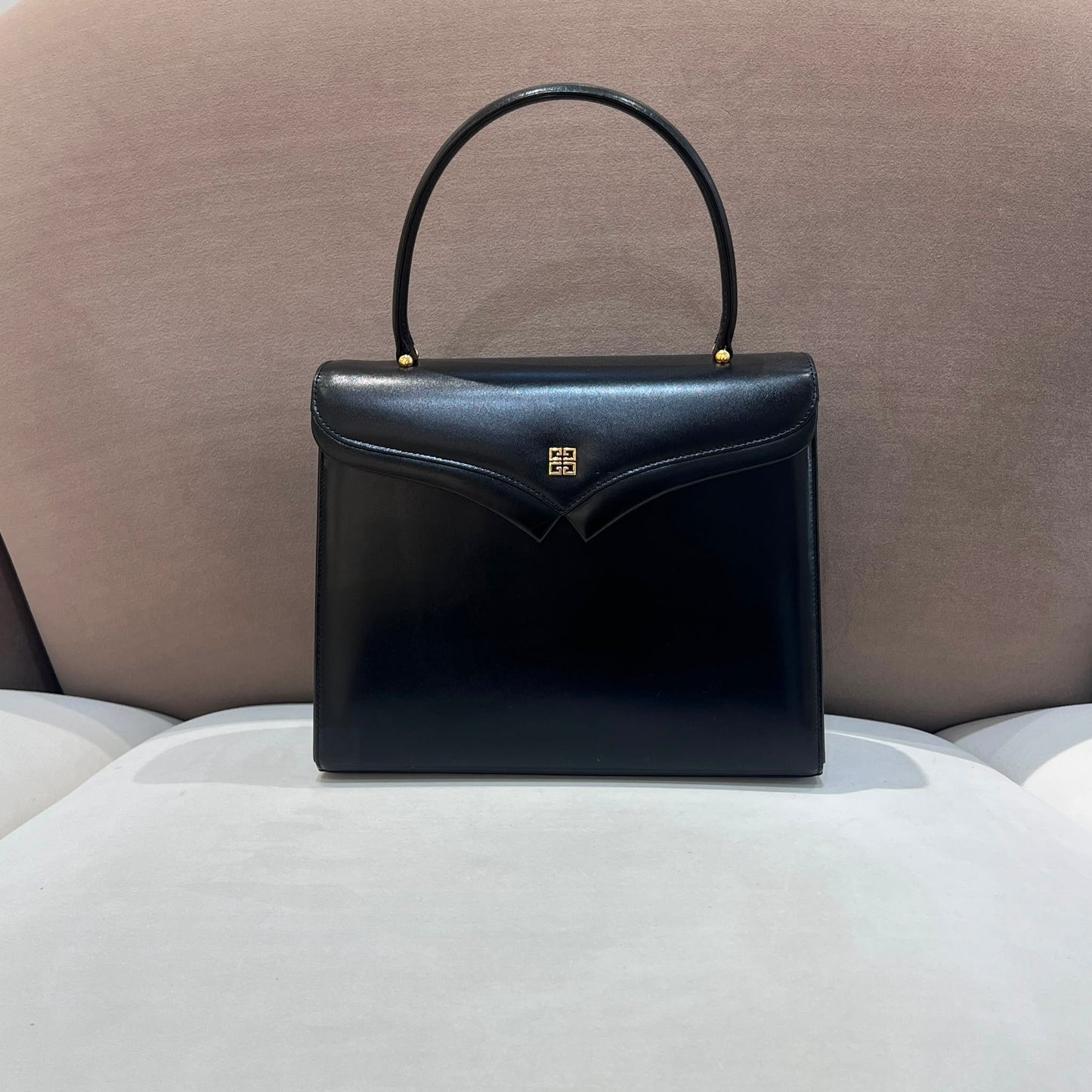 Givenchy Vintage Black Leather Structured Top Handle Handbag