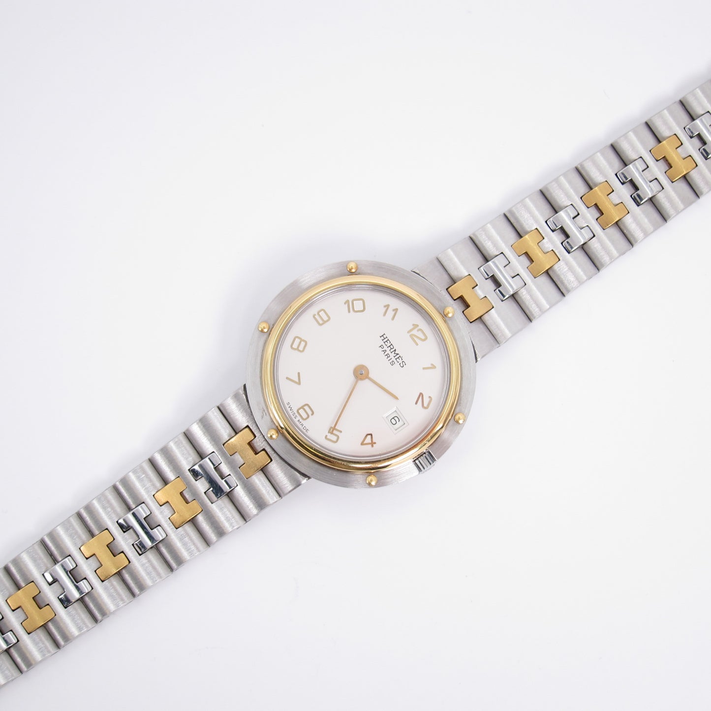 Hermes Vintage Olympia White Face with Date and H Bracelet Two Tone Watch