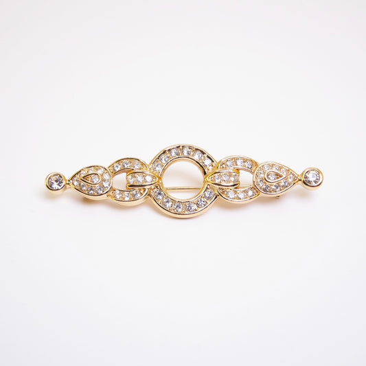 Christian Dior Vintage Rhinestone Geometric Bar Brooch