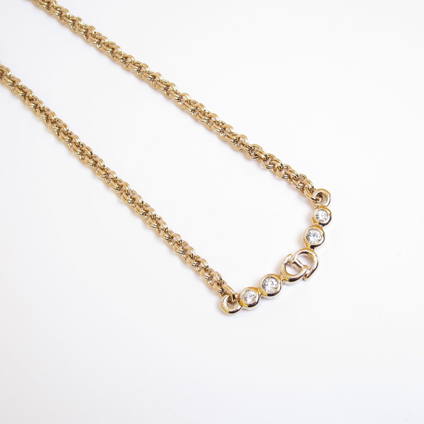 Christian Dior Vintage CD Logo and Rhinestone Golden Necklace