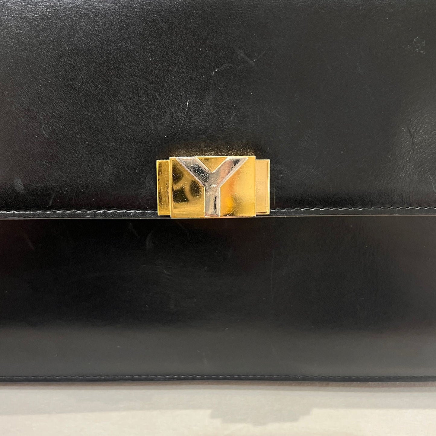 Yves Saint Laurent Vintage Black Leather Chain Shoulder Bag