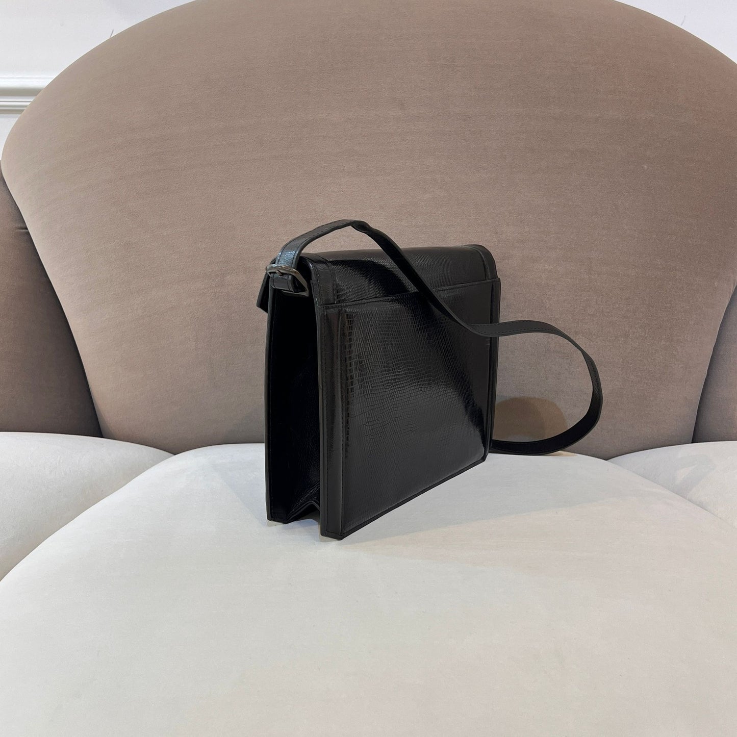 Yves Saint Laurent Vintage Lizard Embossed Leather Flap Shoulder Bag