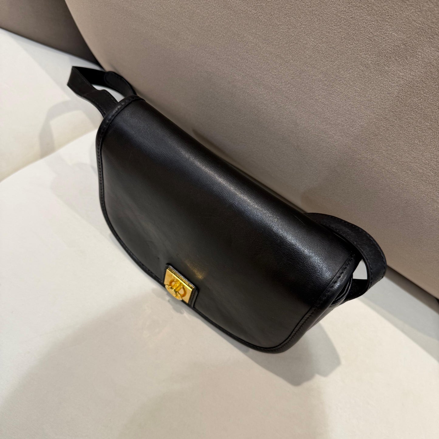 Celine Vintage Gancini Mini Flap Black Calfskin Shoulder Bag