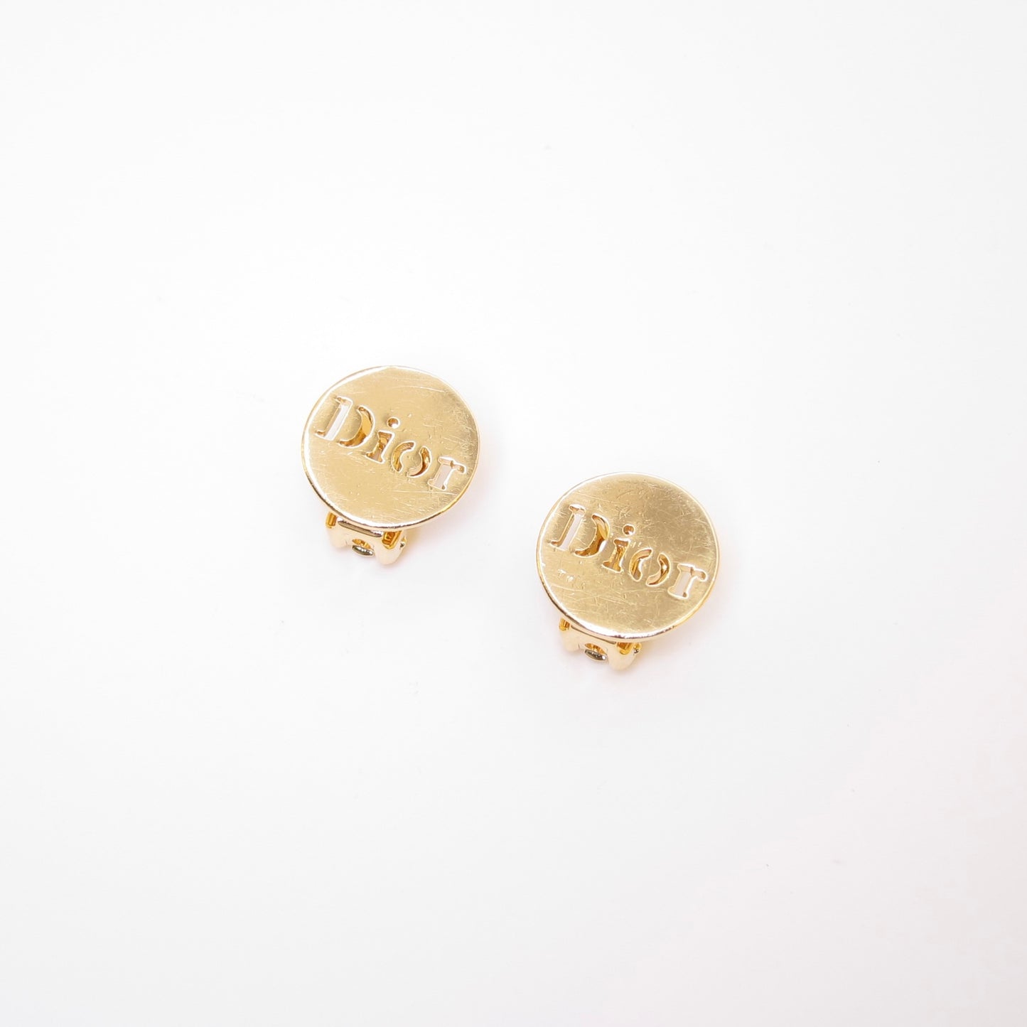 Christian Dior Vintage Dior Logo Round Shaped Golden Clip-on Earrings