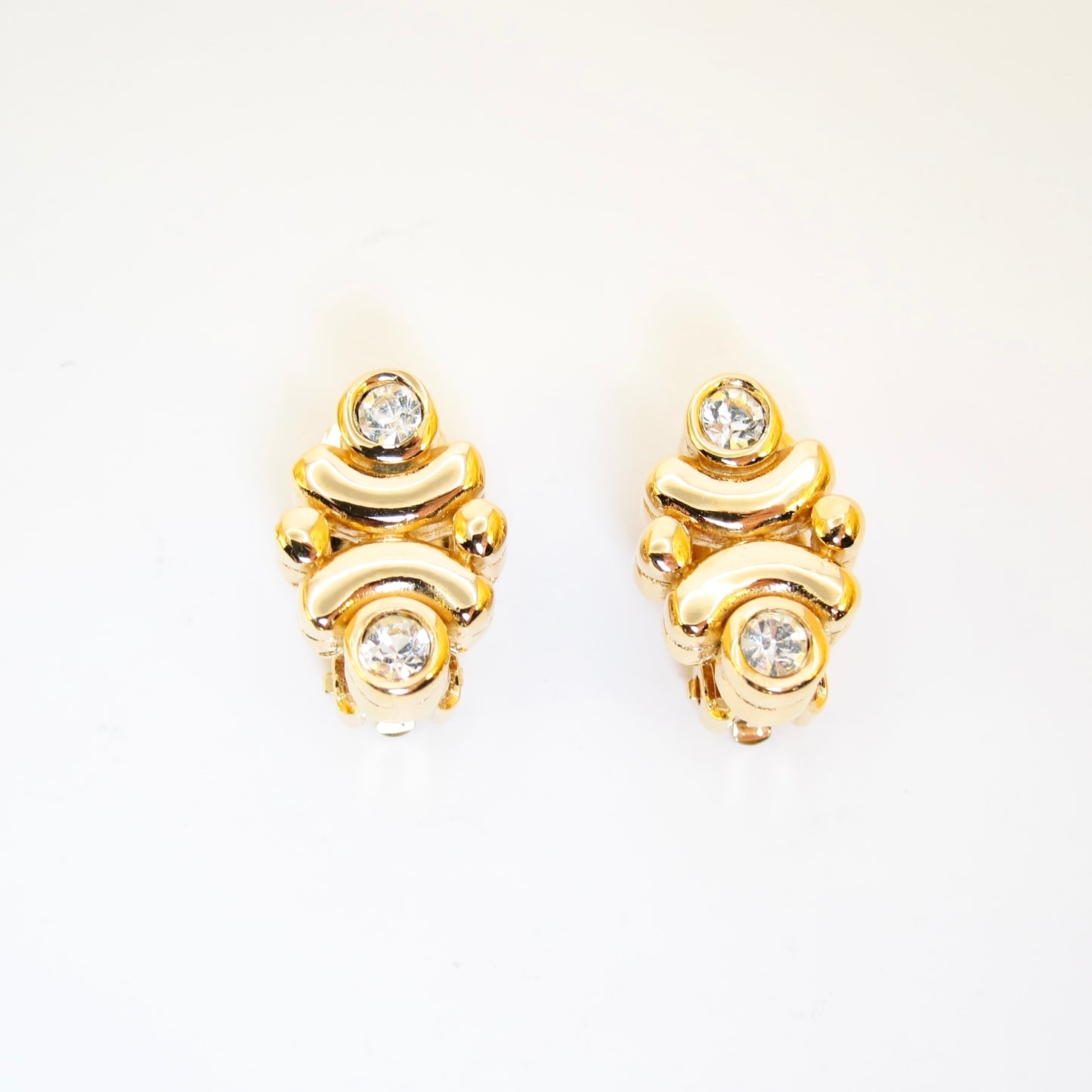 Nina Ricci Vintage Stylish Rhinestone and Golden Clip-on Earrings