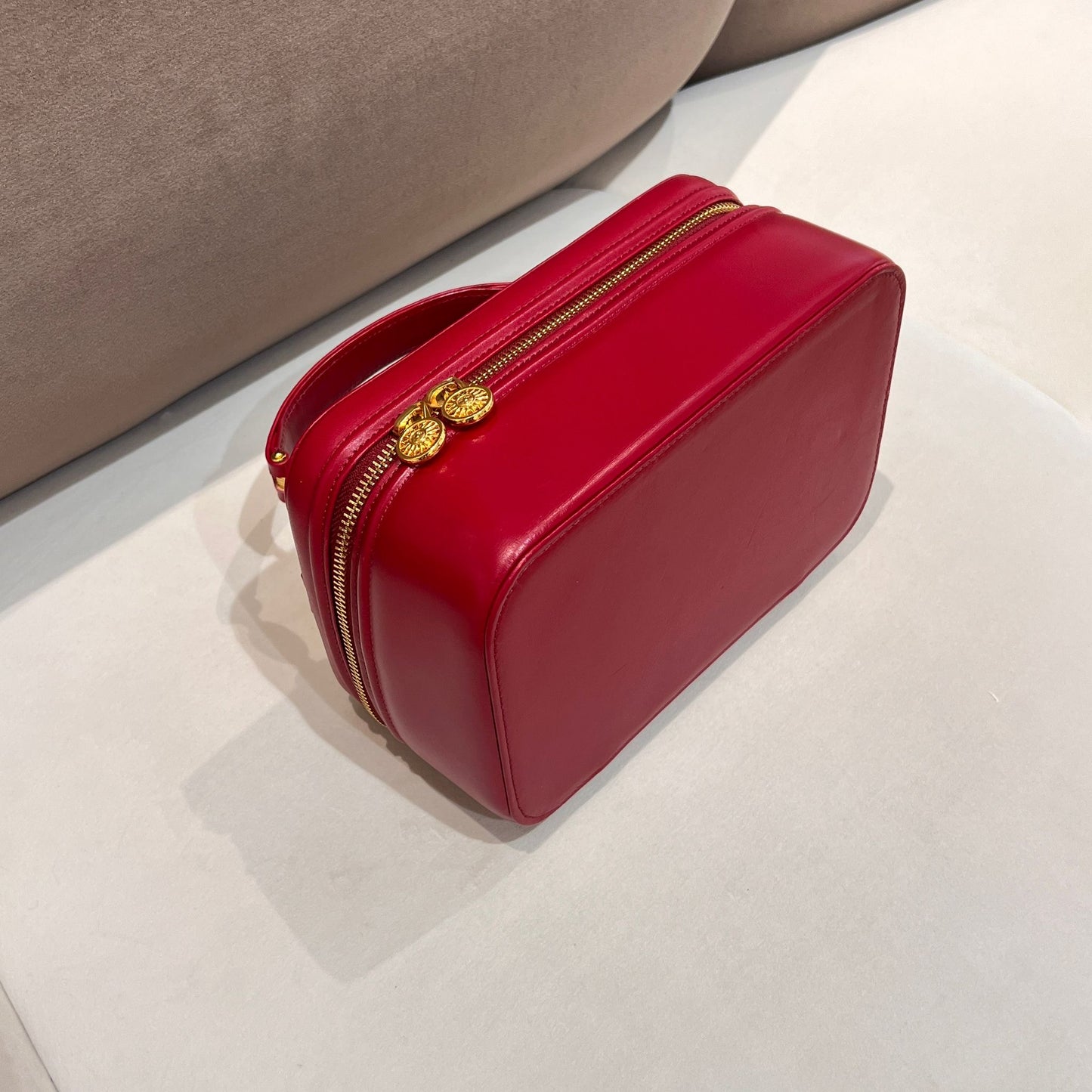 Versace Vintage Red Leather Vanity Handbag