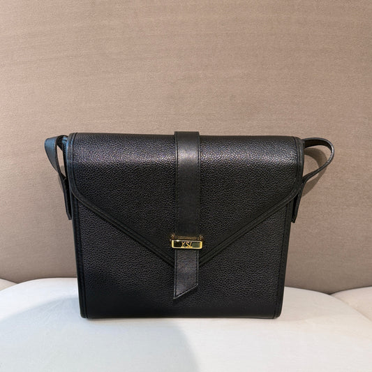 Yves Saint Laurent Golden Buckle Vintage Black Leather Shoulder Bag