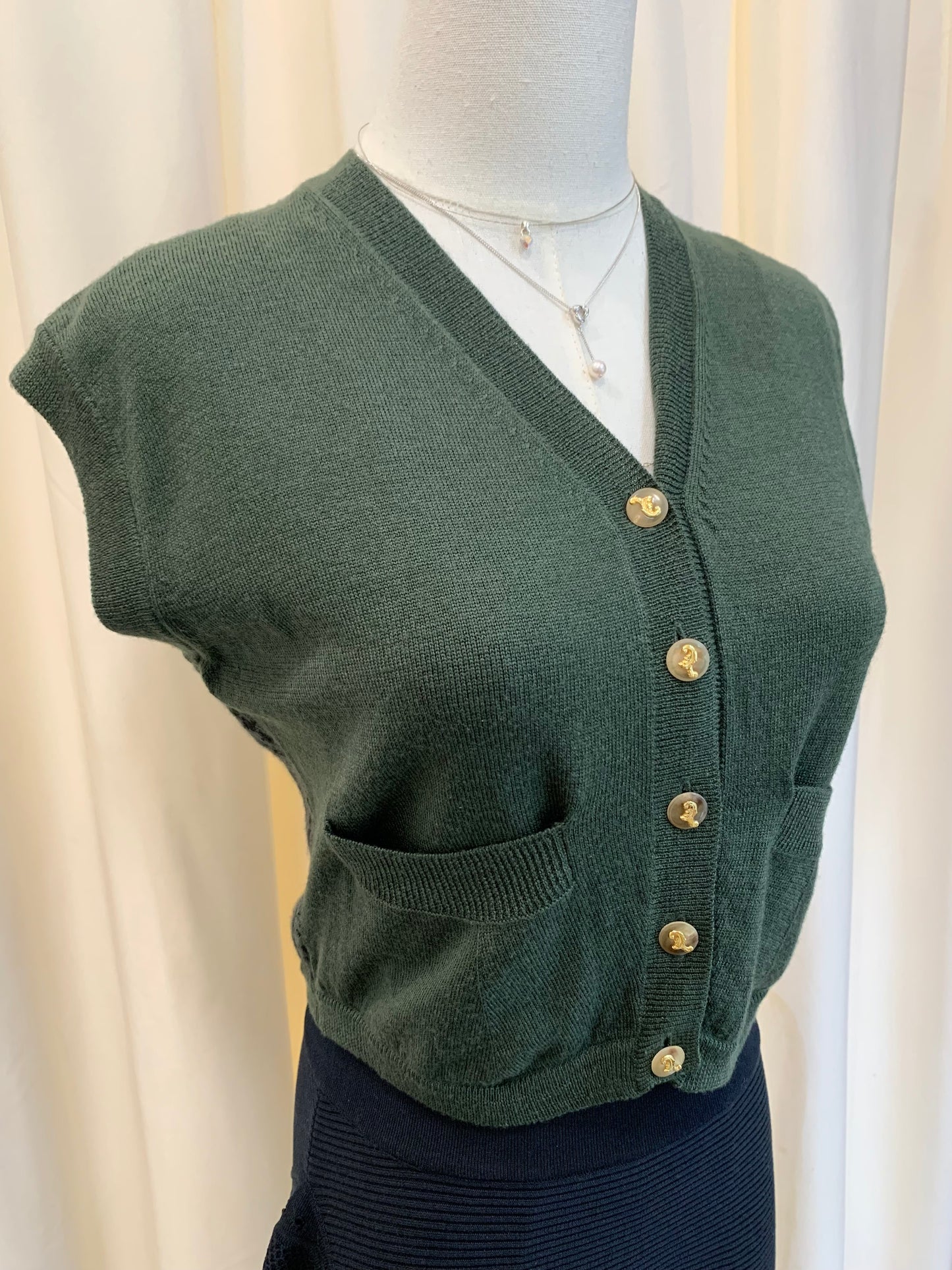 Christian Dior Sports Vintage Forest Green Cropped Knit Cardigan Size S