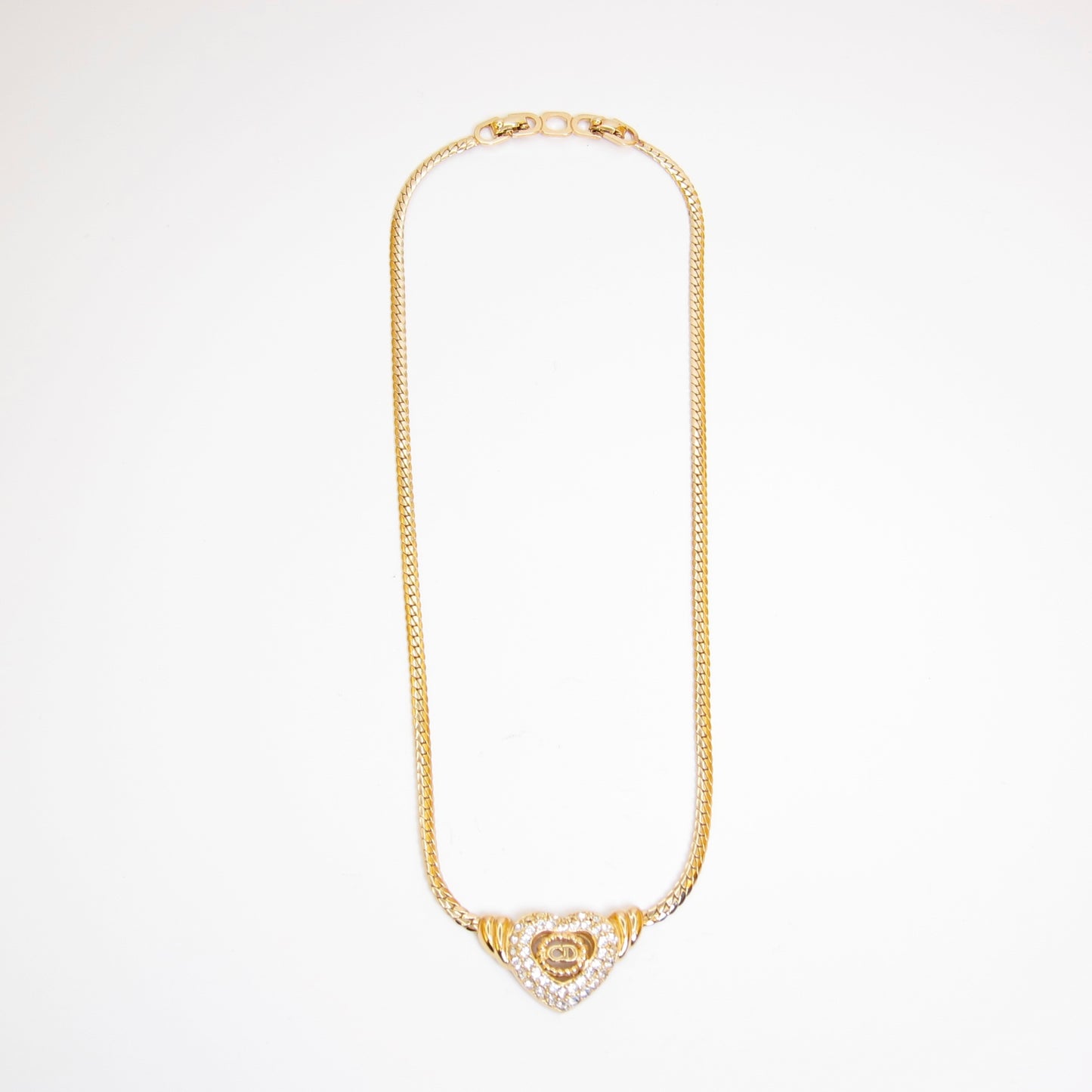 Christian Dior 復古 CD 心型水鑽金色項鍊