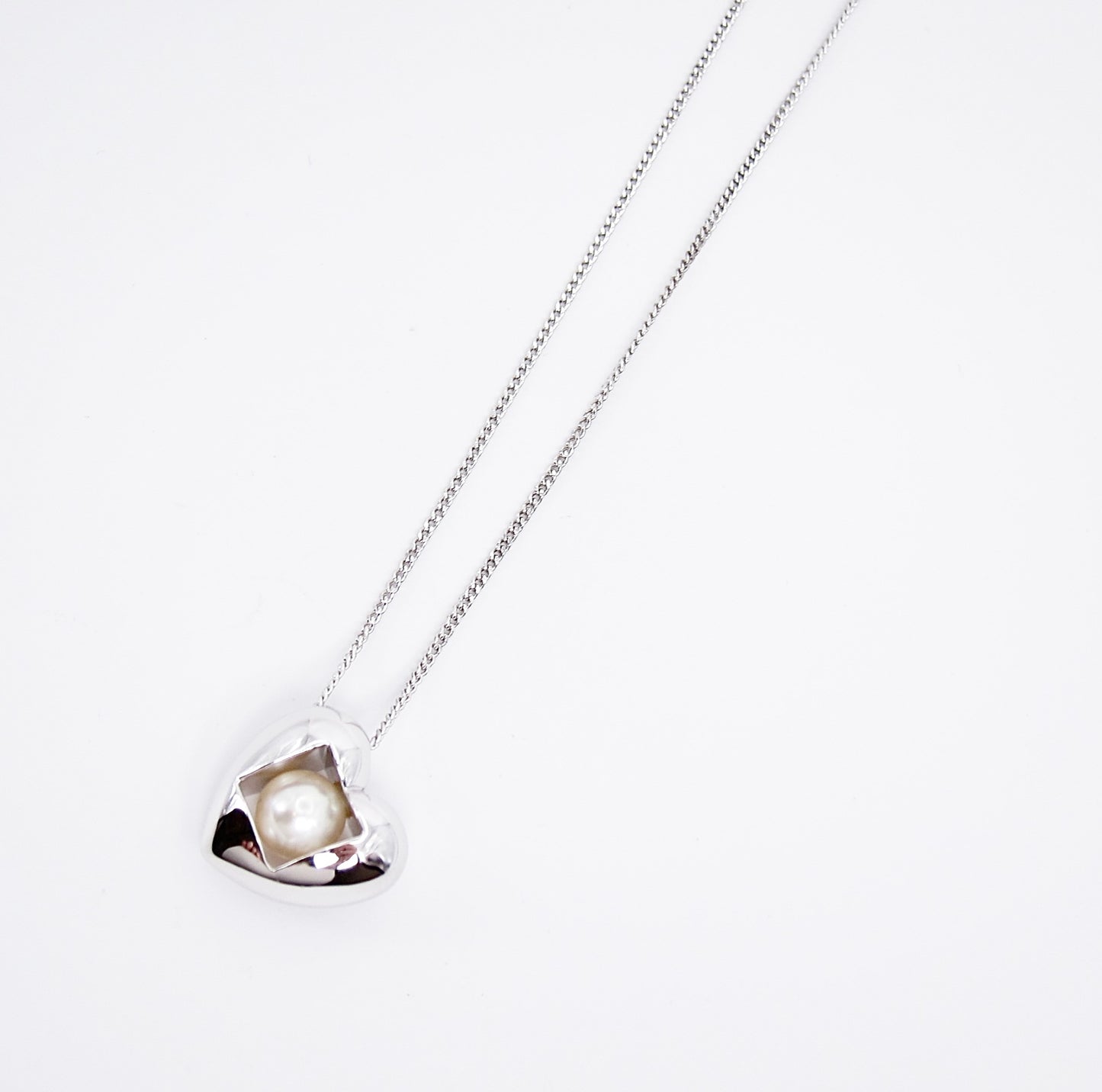 Mikimoto Vintage Akoya Pearl in Heart Silver Necklace