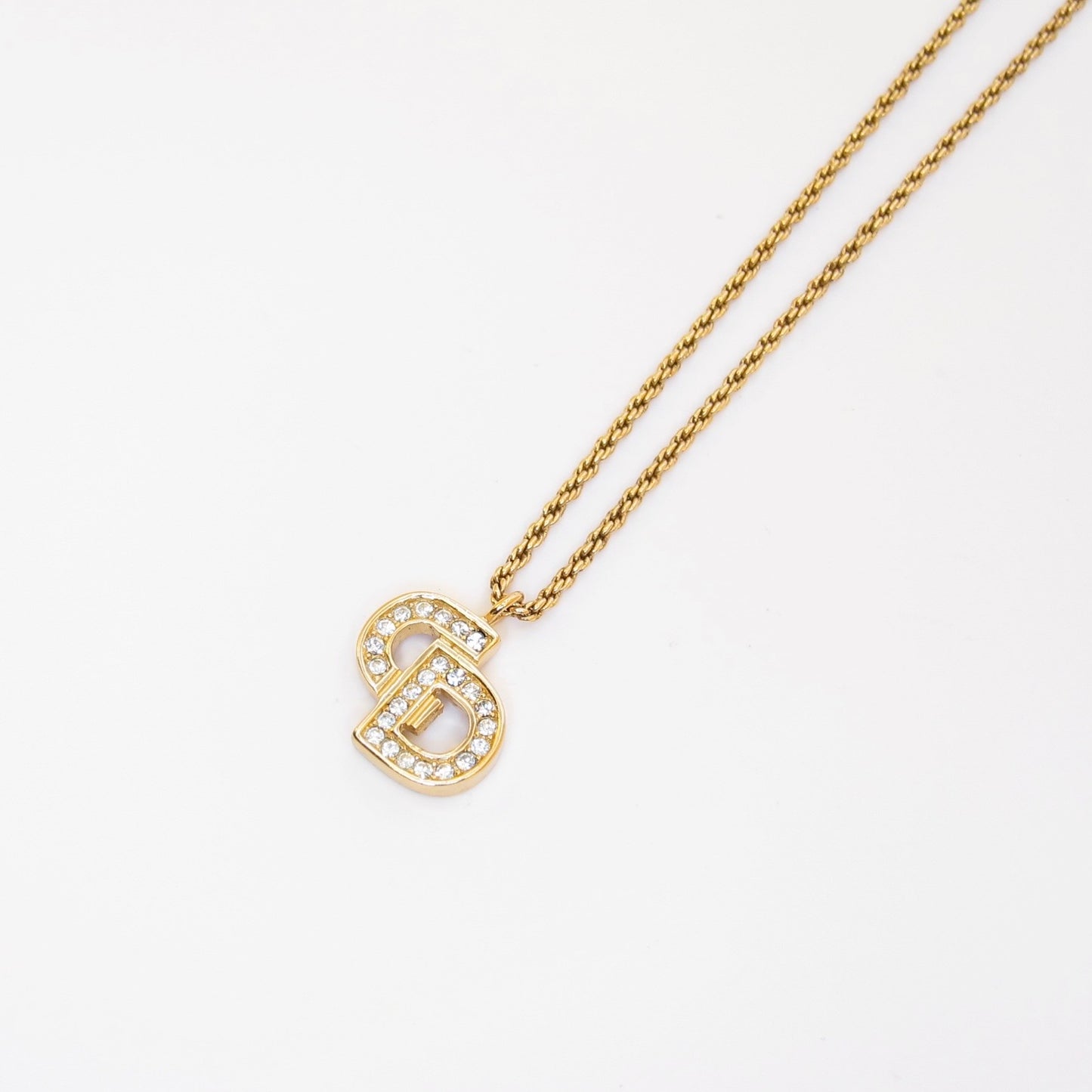 Christian Dior Vintage CD Logo with Rhinestone Golden Necklace