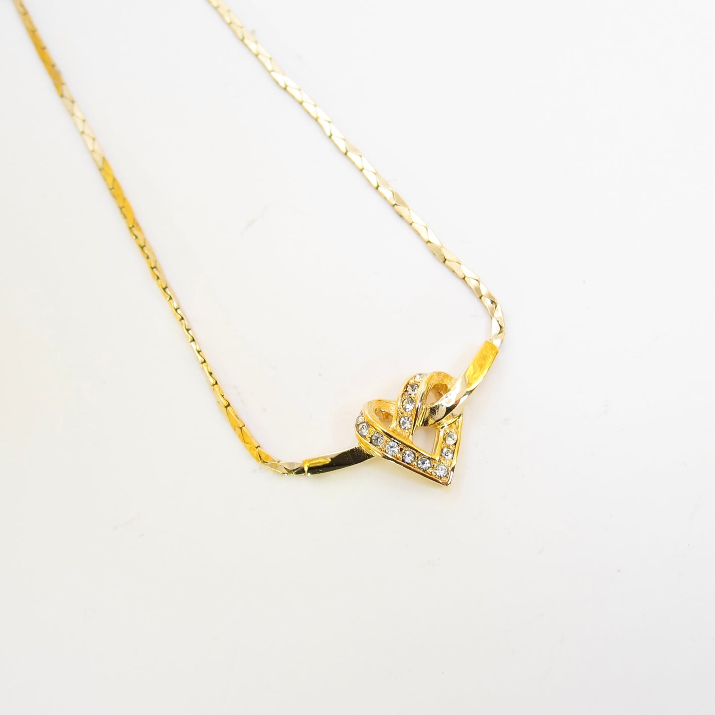 Christian Dior Vintage Heart Motif with Rhinestone Golden Necklace