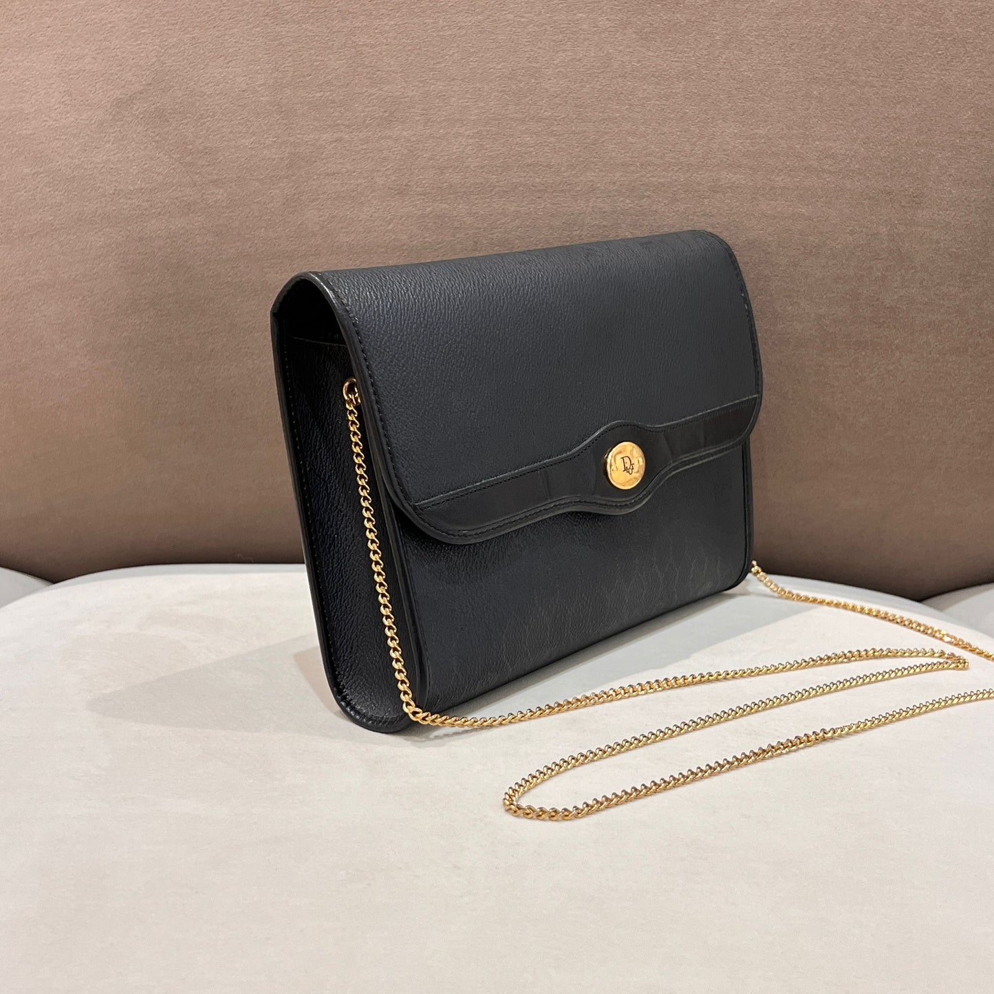 Christian Dior Vintage Black Honeycomb Leather Chain Shoulder Bag