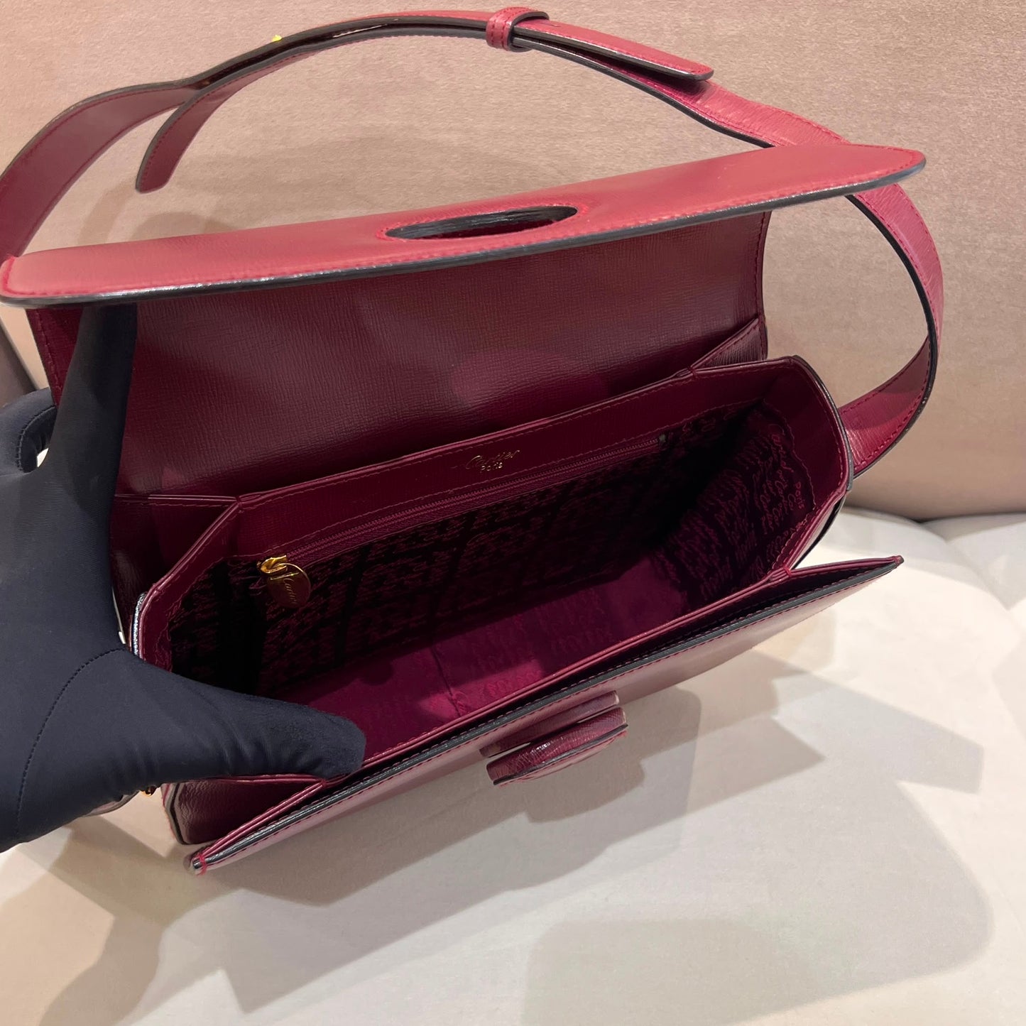Cartier Vintage C De Cartier Bordeaux Leather Shoulder Bag