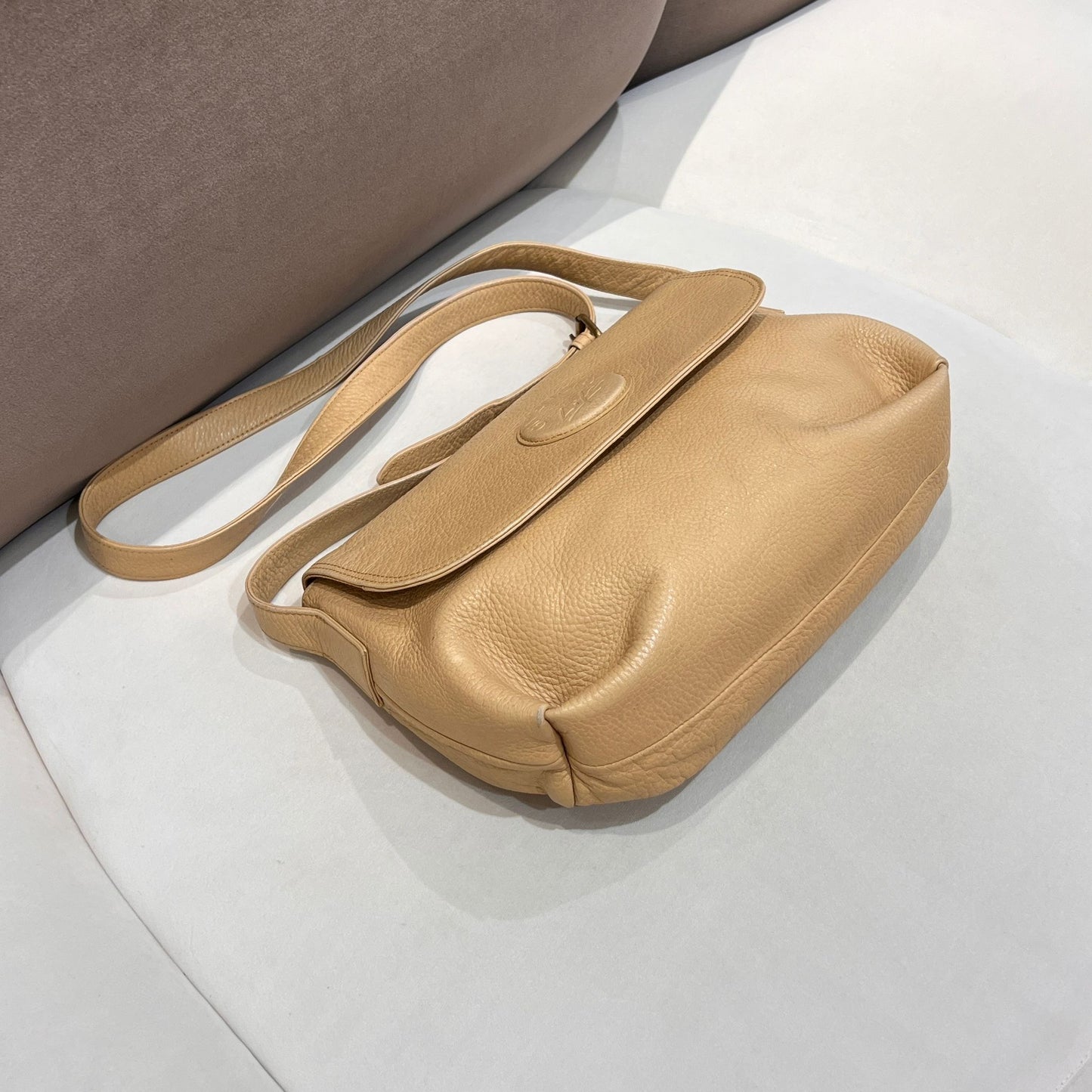 Givenchy Vintage Embossed Logo Beige Leather Shoulder Bag