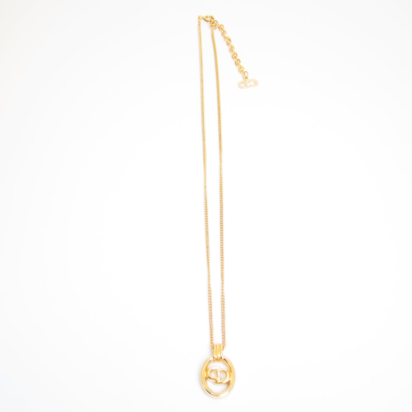 Christian Dior Vintage CD Logo in Oval Shape Golden Necklace