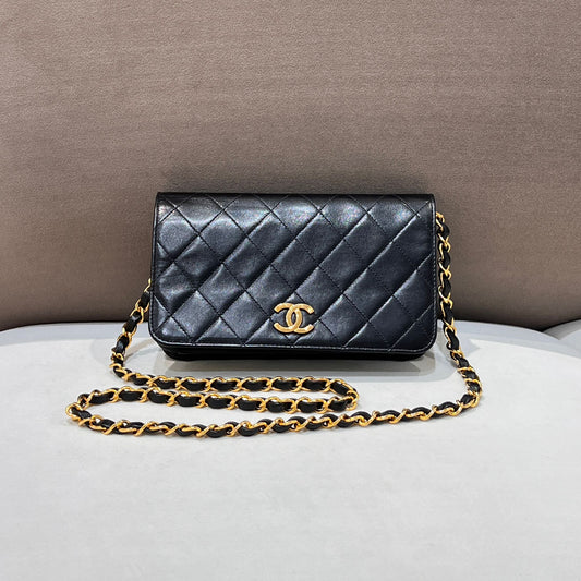 Chanel Vintage 3-Series Matelassé Black Shoulder Bag With 24K Cc Logo