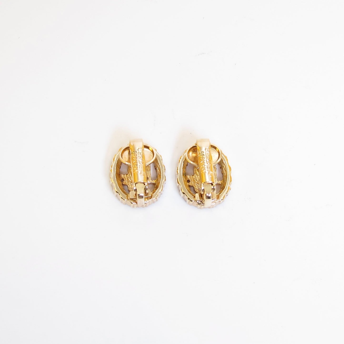 Christian Dior Vintage Dior Logo in Oval Shape with Rhinestone Golden Clip-on Earrings